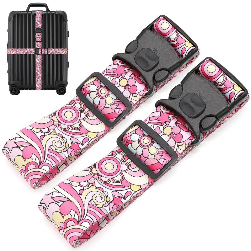 MOTONG 2 Stück Koffergurt-200CM Kofferband Verstellbare Rutschfestes, Kofferband Auffällig Personalisierte Zur schnellen Identifizierung Kofferbänder Kreuzgurt, Luggage Strap(Pink Blume) von MOTONG