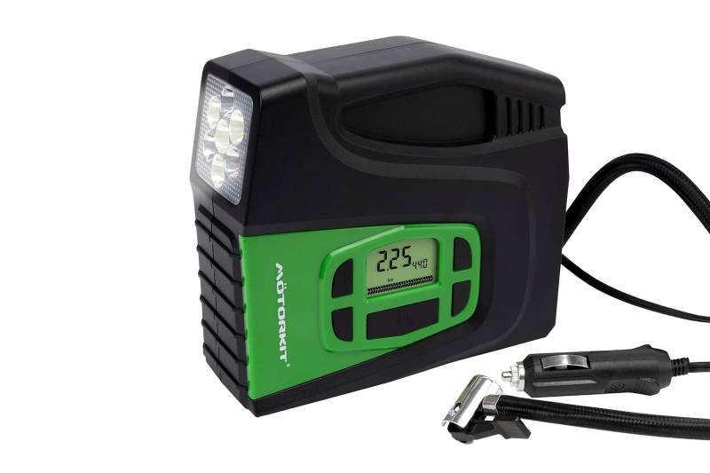 Motorkit Digital Luftkompressor mit LCD Anzeige und LED Licht 120W, 12V, schnelles Aufpumpem, maximaler Reifenfülldruck 100 PSI von MOTORKIT