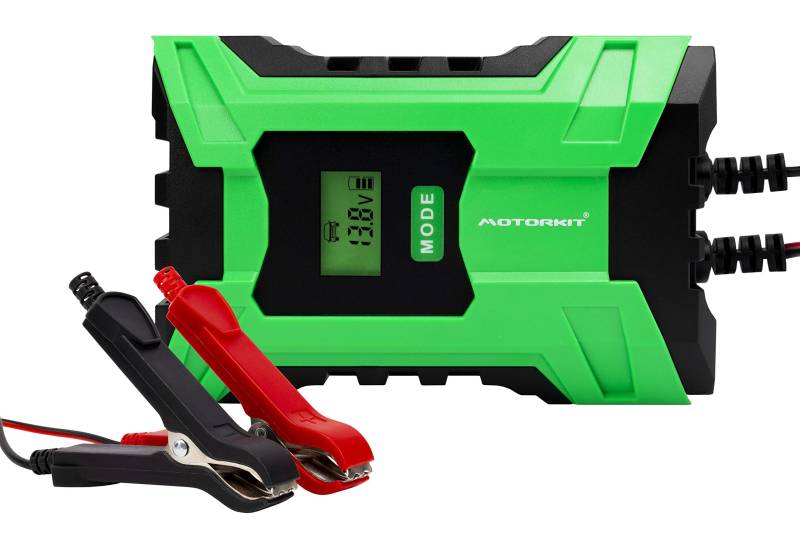 Motorkit MOTOR16520 Batterieladegerät mit LCD Anzeige, 6A, für Bleibatterien, mit intelligentem Ladesystem von MOTORKIT