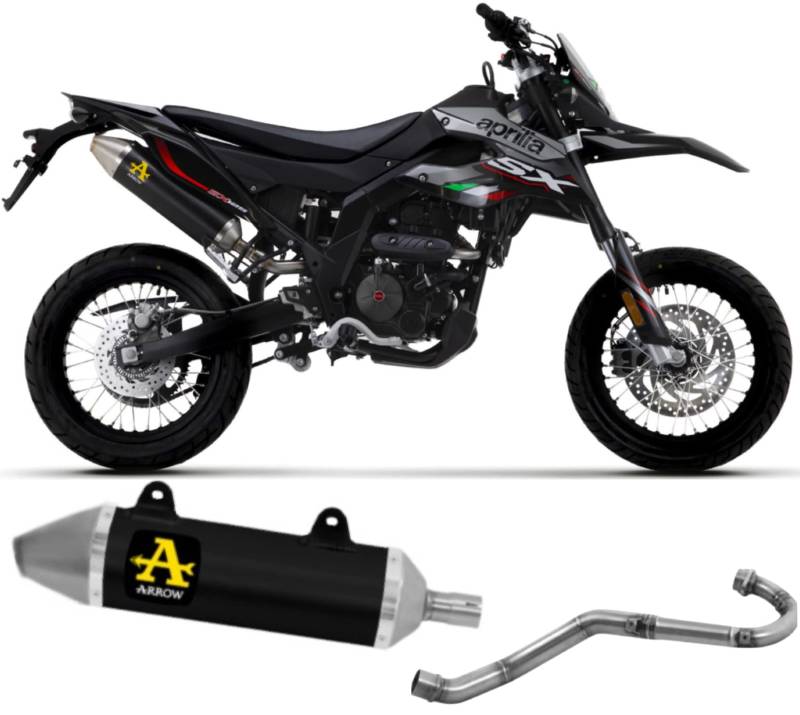 Arrow 52510aon+52002pd, Endstück und Verteiler, komplette Anlage, zugelassen Open Thunder Aluminium, schwarz, kompatibel mit Motorrad Aprilia RX - SX 125 2021 2022 2023 mototopgun von MOTOTOPGUN