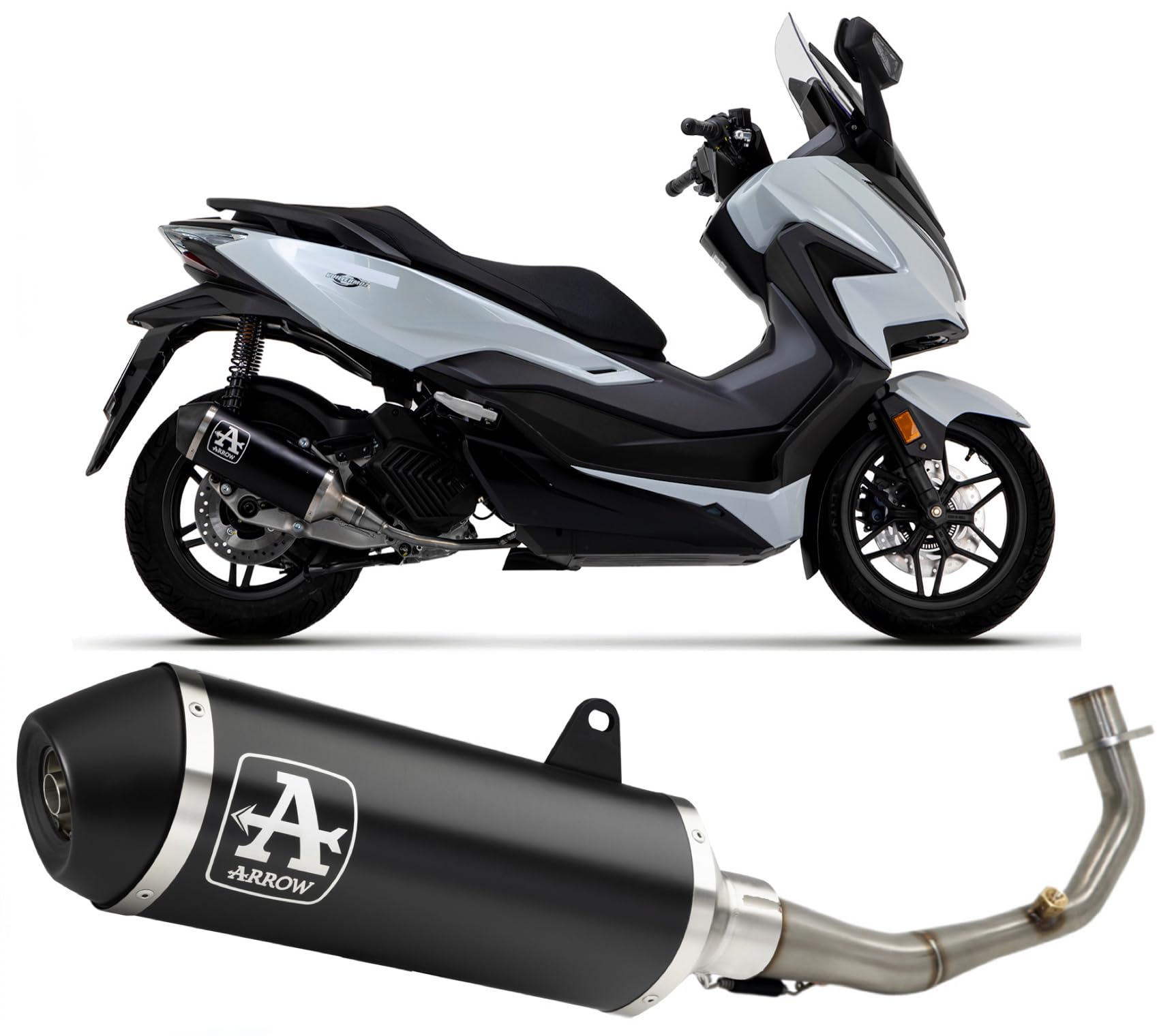 arrow 53541ann+11031kz, schalldämpfer mit krummer, vollständiges system zugelassen kat urban aluminium schwarz, endkappe aluminium schwarz, kompatibel mit motorrad honda forza 125 2022 mototopgun von MOTOTOPGUN