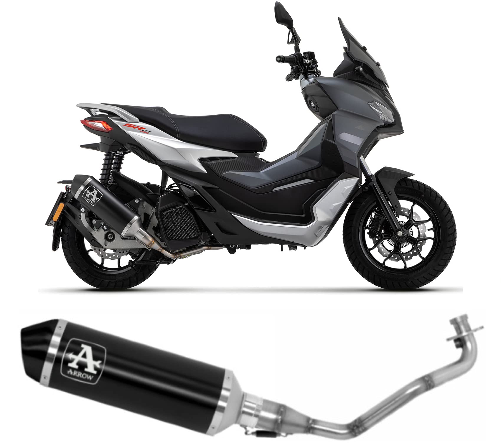 arrow 53549ann, schalldämpfer mit krummer, vollständiges system kein kat urban aluminium schwarz, endkappe edelstahl schwarz, kompatibel mit motorrad aprilia sr 200 gt 2022 2023 mototopgun von MOTOTOPGUN