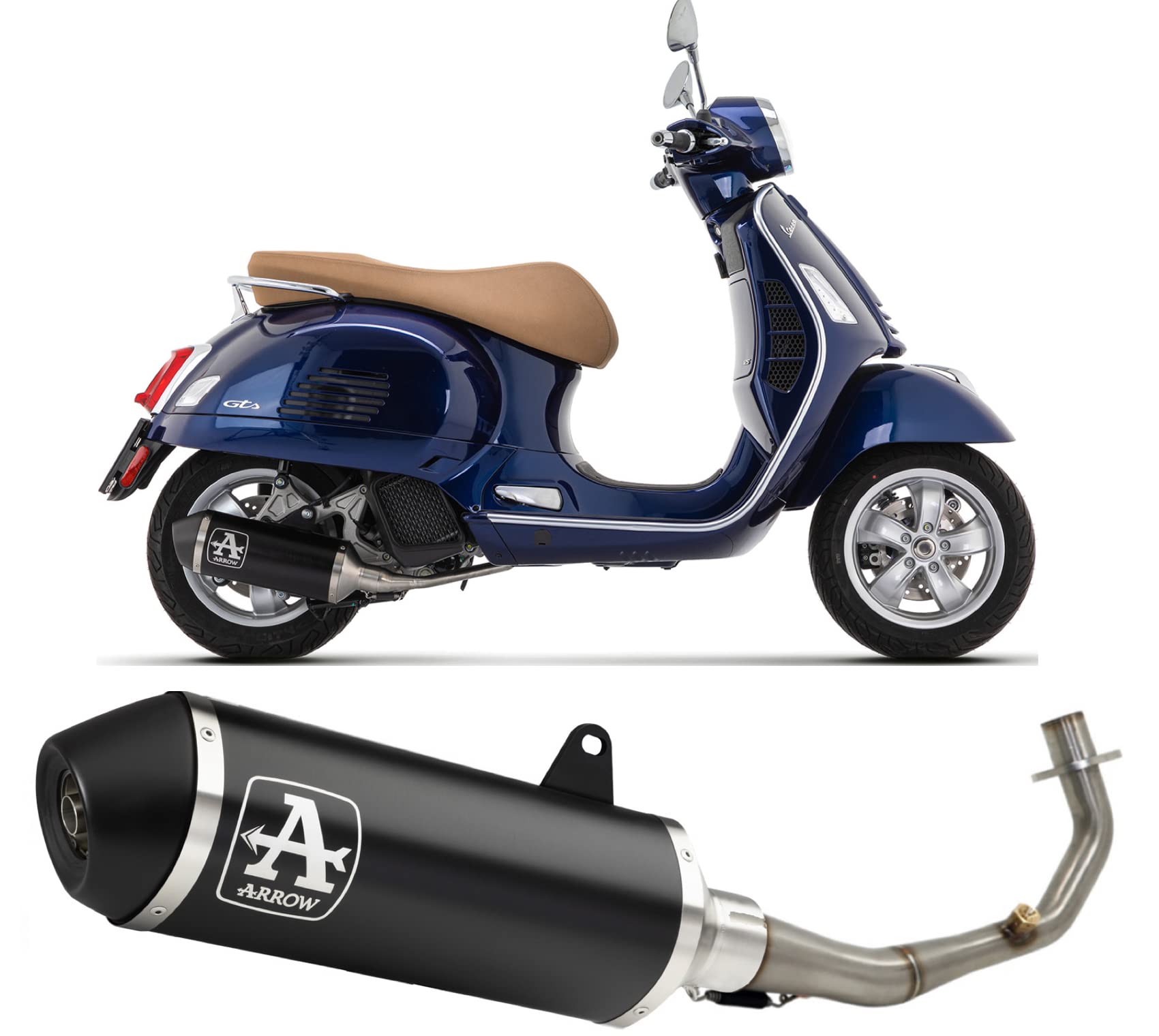 arrow 53550ann, schalldämpfer mit krummer, vollständiges system kein kat urban aluminium schwarz, endkappe edelstahl schwarz, kompatibel mit motorrad piaggio vespa gts 125 ie 2021 2022 mototopgun von MOTOTOPGUN