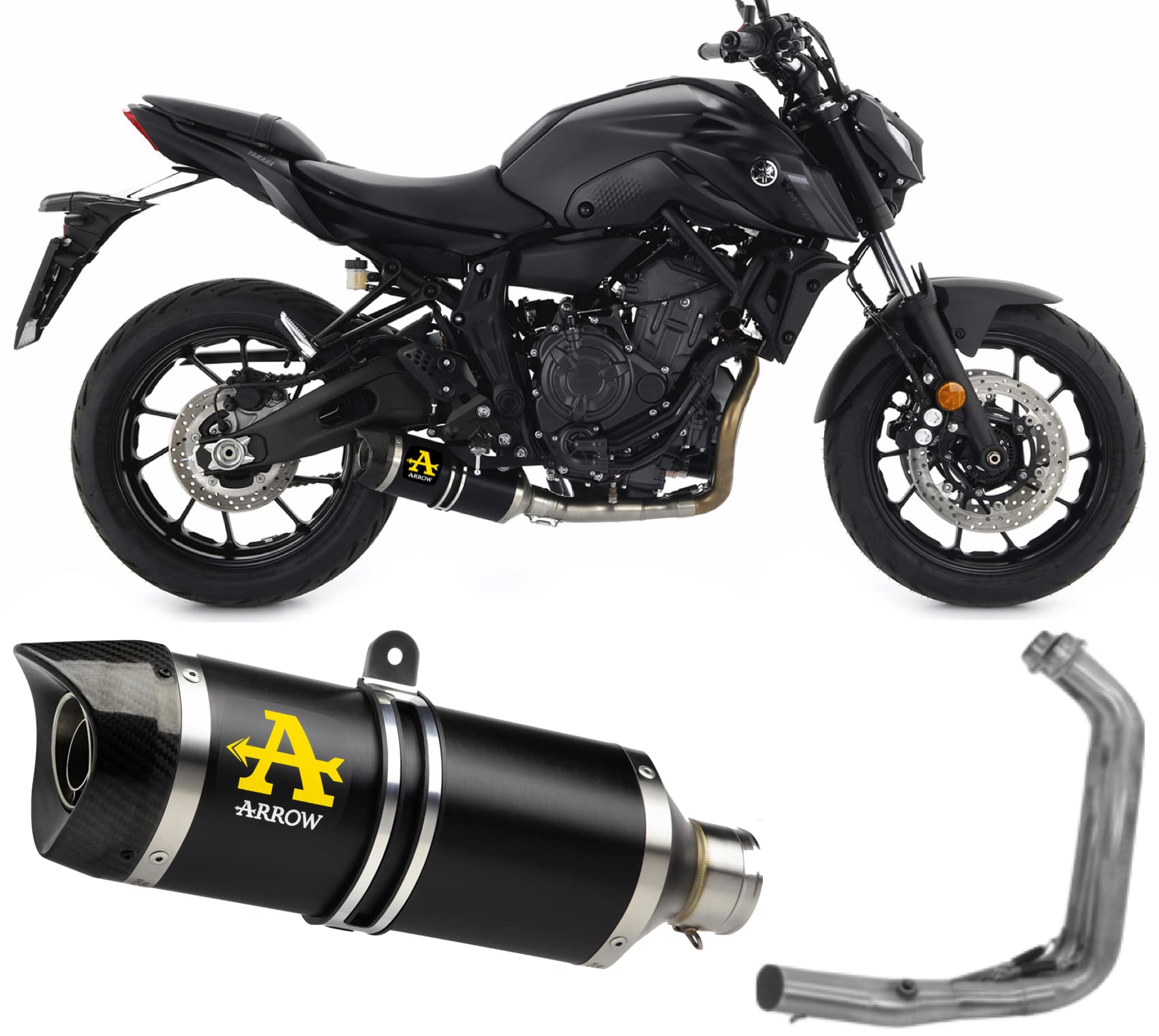 arrow 71930akn+71758kz, schalldämpfer mit krummer, vollständiges system zugelassen kat thunder aluminium schwarz, endkappe carbon, kompatibel mit motorrad yamaha mt07 mt-07 2021 2022 mototopgun von MOTOTOPGUN