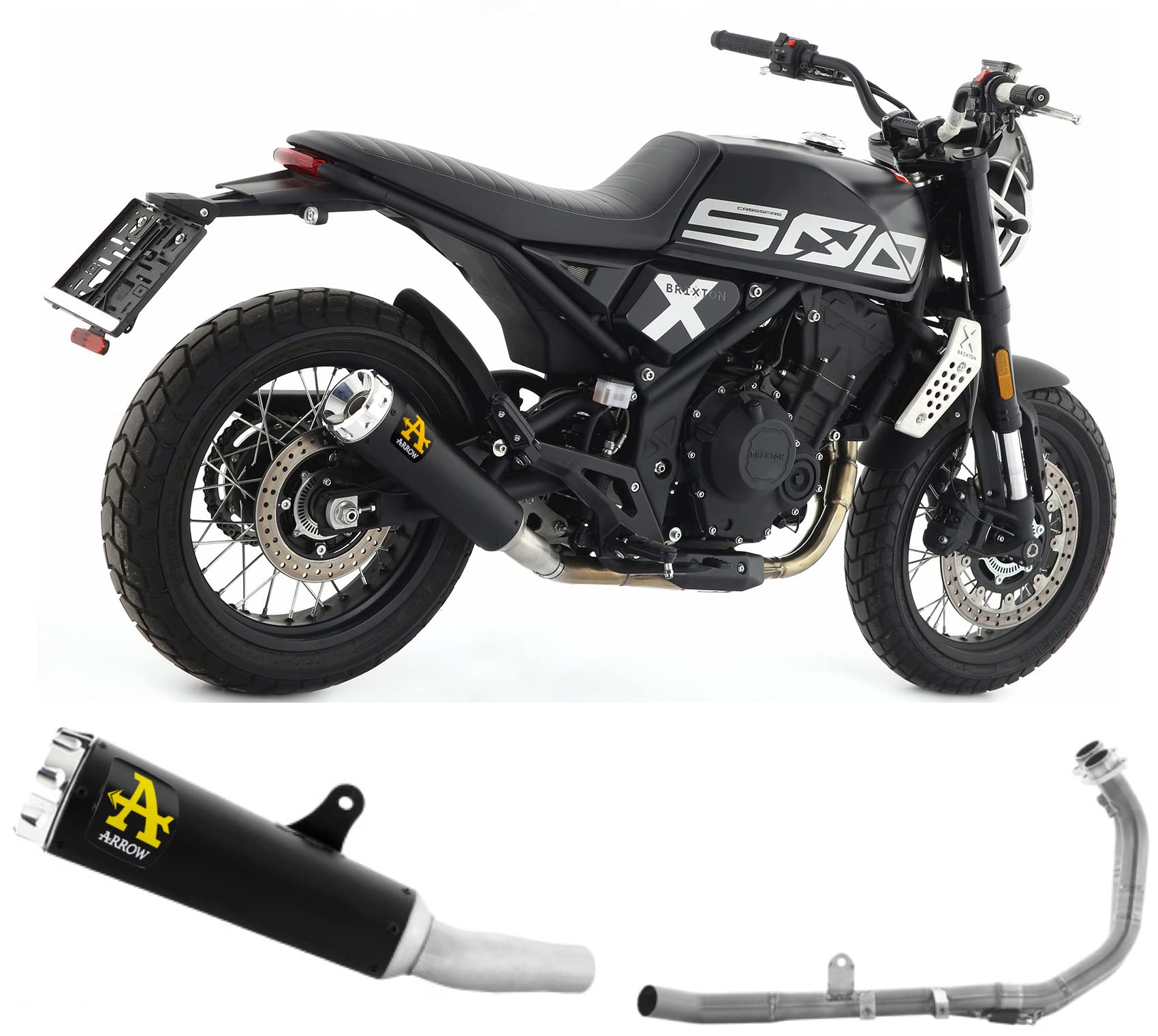 arrow 74508rba+74005mi, schalldämpfer mit krummer, vollständiges system kein kat rebel aluminium schwarz, endkappe aluminium, kompatibel mit motorrad brixton crossfire 500 x 2023 mototopgun von MOTOTOPGUN