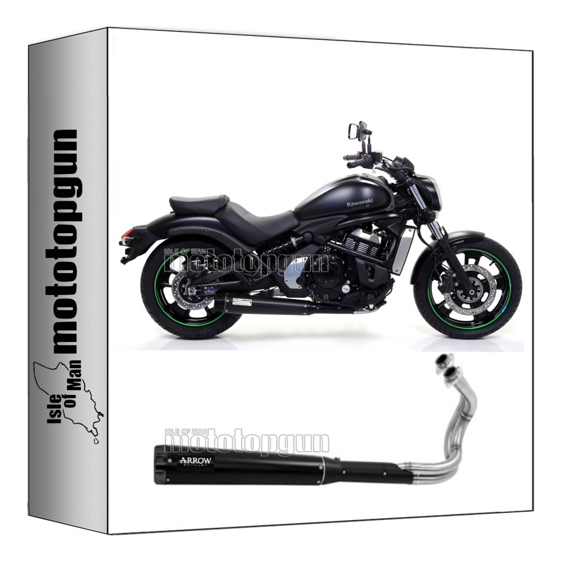 arrow 74512RBN + 11071KZ komplettanlage + krummer zugelassen kat rebel aluminium schwarz endkappe aluminium schwarz kompatibel mit kawasaki vulcan s 650 2023 2024 mototopgun von MOTOTOPGUN