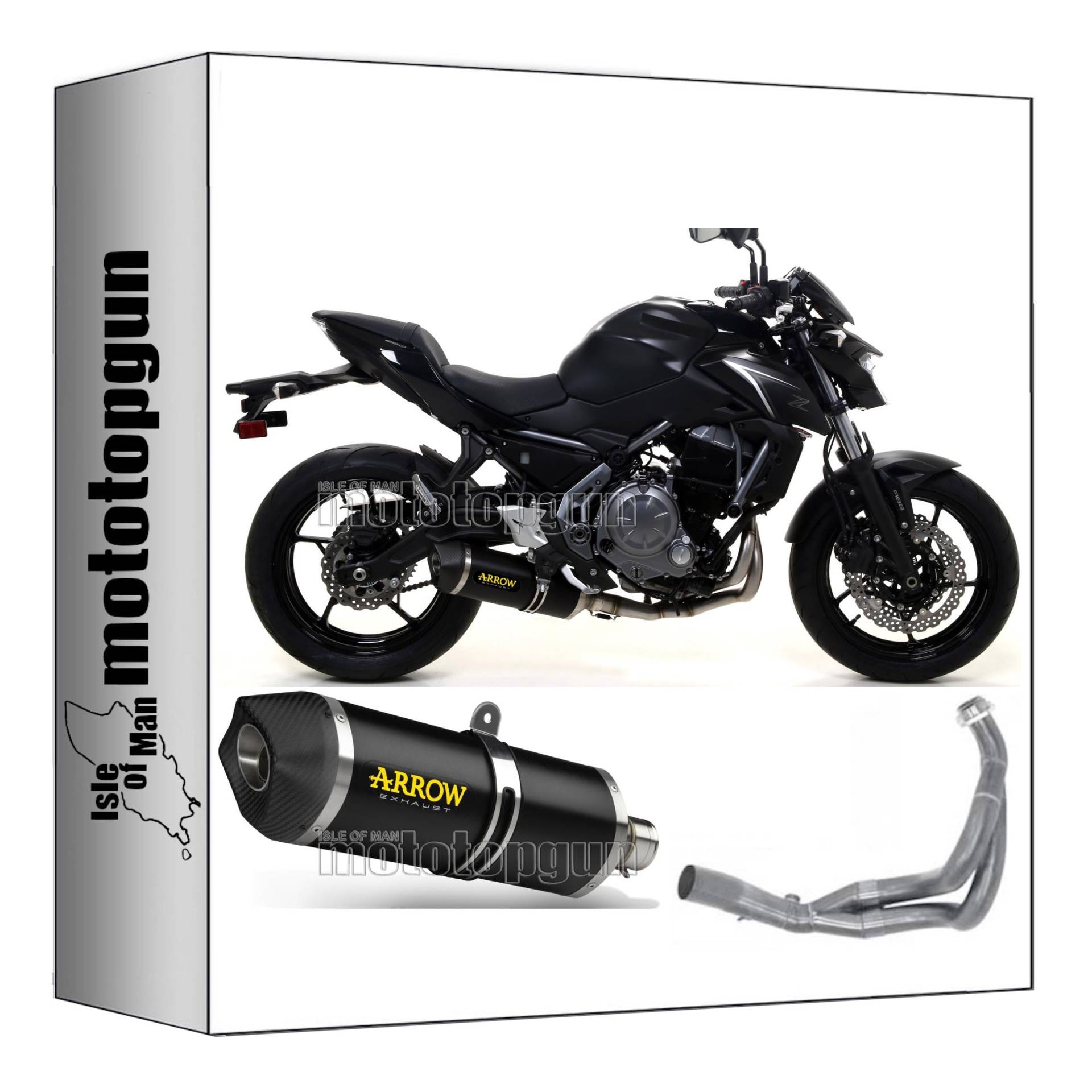 komplettanlage kein kat arrow race-tech aus aluminium schwarz mit endkappe aus carby kompatibel mit kawasaki z650 z-650 2017 2018 2019 2020 mototopgun 71854akn + 71659mi von MOTOTOPGUN