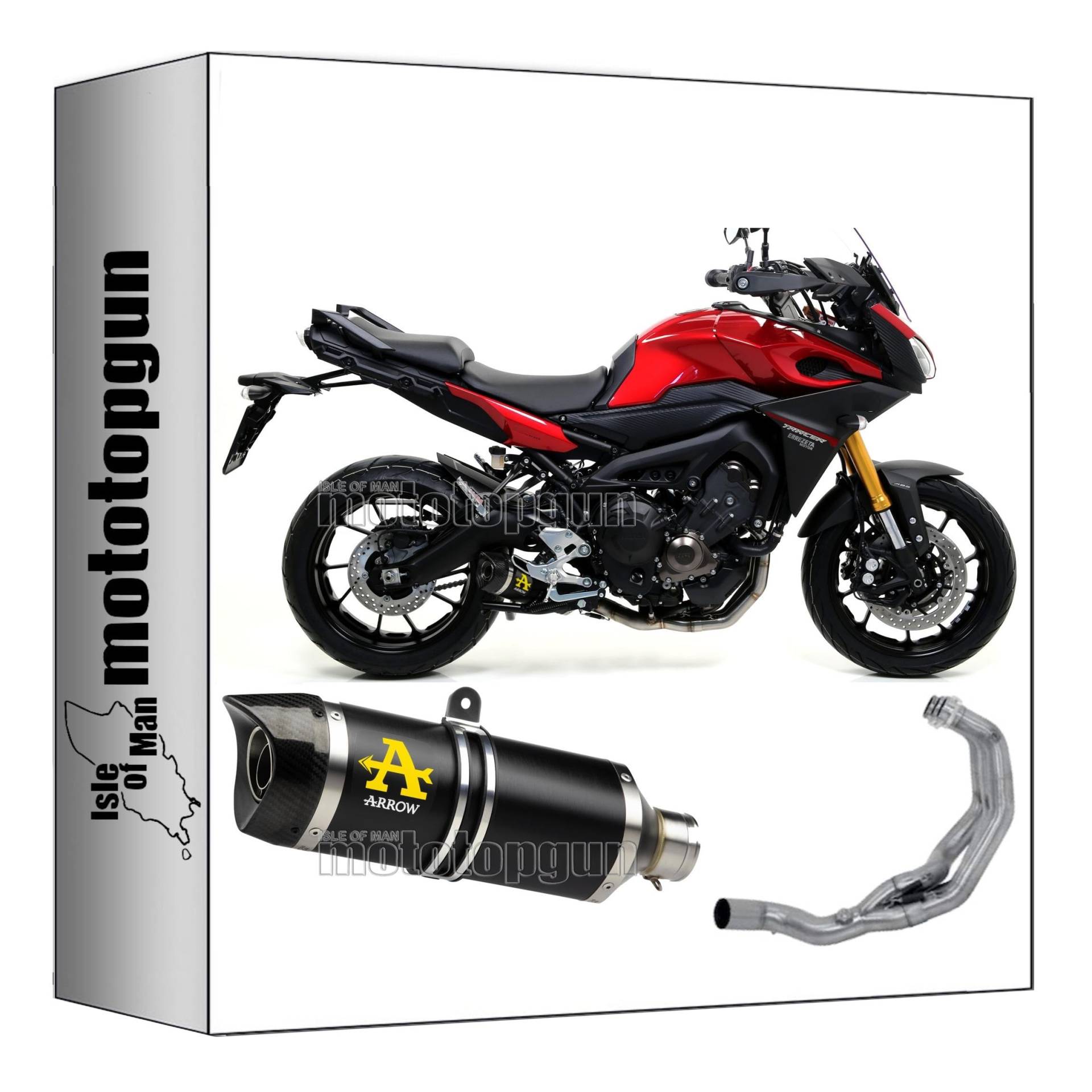 komplettanlage kein kat arrow thunder aus aluminium schwarz mit endkappe aus carby kompatibel mit yamaha mt09 mt-09 tracer 2015 2016 2017 2018 2019 2020 mototopgun 71812akn + 71620mi von MOTOTOPGUN