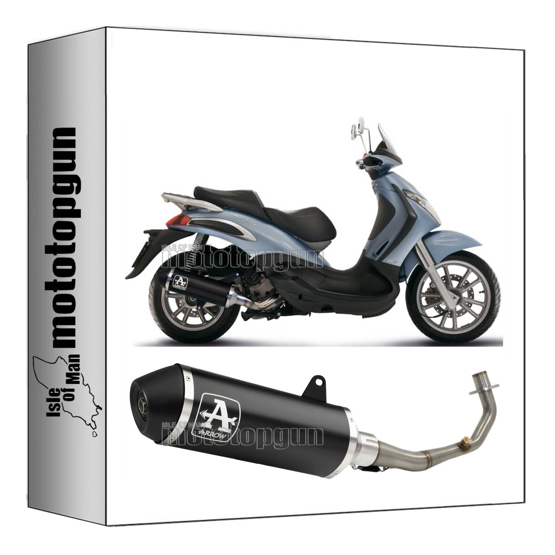 komplettanlage kein kat arrow urban aus aluminium schwarz mit endkappe aus edelstahl schwarz kompatibel mit piaggio beverly 400 2006 2007 2008 2009 2010 mototopgun 73501ann + 73001mi von MOTOTOPGUN