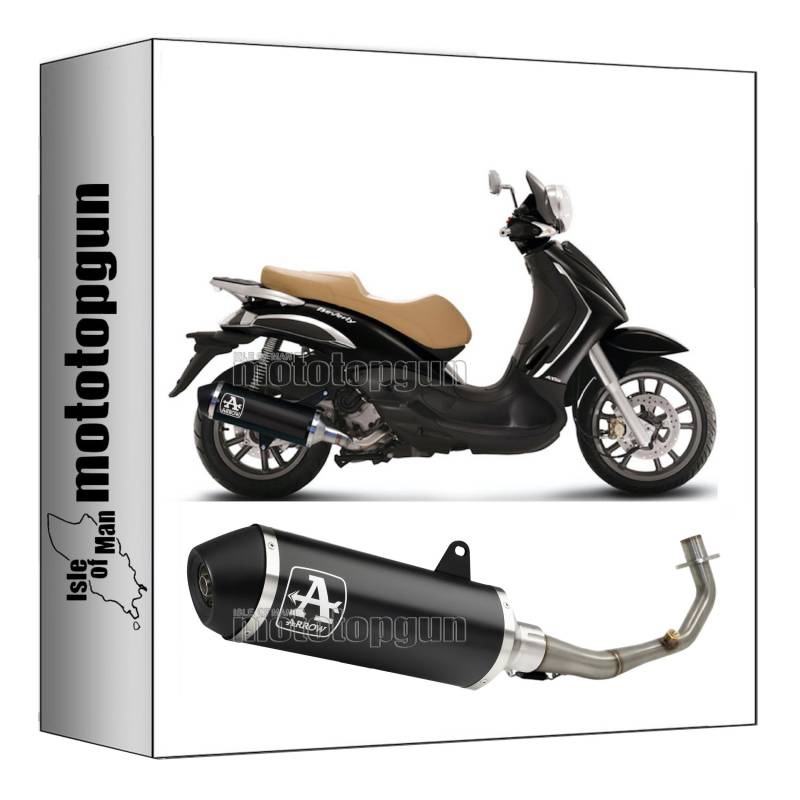 komplettanlage kein kat arrow urban aus aluminium schwarz mit endkappe aus edelstahl schwarz kompatibel mit piaggio beverly 400 tourer 2008 2009 2010 2011 mototopgun 73501ann + 73001mi von MOTOTOPGUN