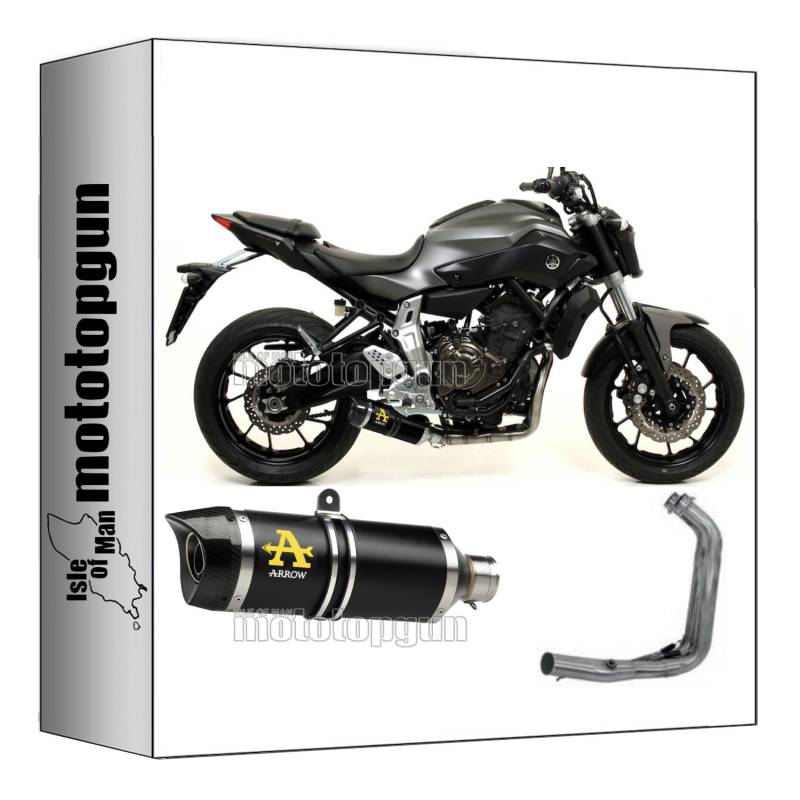 komplettanlage kein kat low arrow thunder aus aluminium schwarz mit endkappe aus carby kompatibel mit yamaha mt07 mt-07 2014 2015 2016 2017 2018 2019 2020 mototopgun 71817akn + 71655mi von MOTOTOPGUN