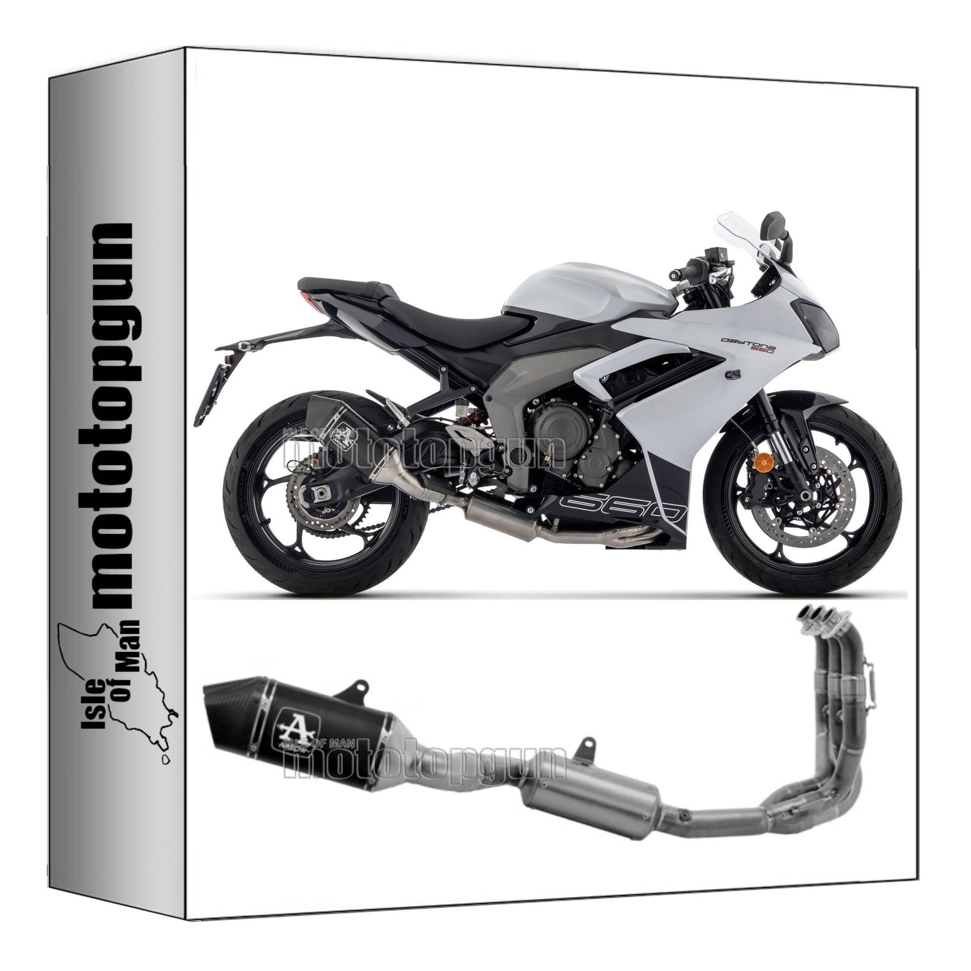 komplettanlage race kein kat arrow veloce aus aluminium schwarz mit endkappe aus carby kompatibel mit triumph daytona 660 2024 mototopgun 71007van von MOTOTOPGUN