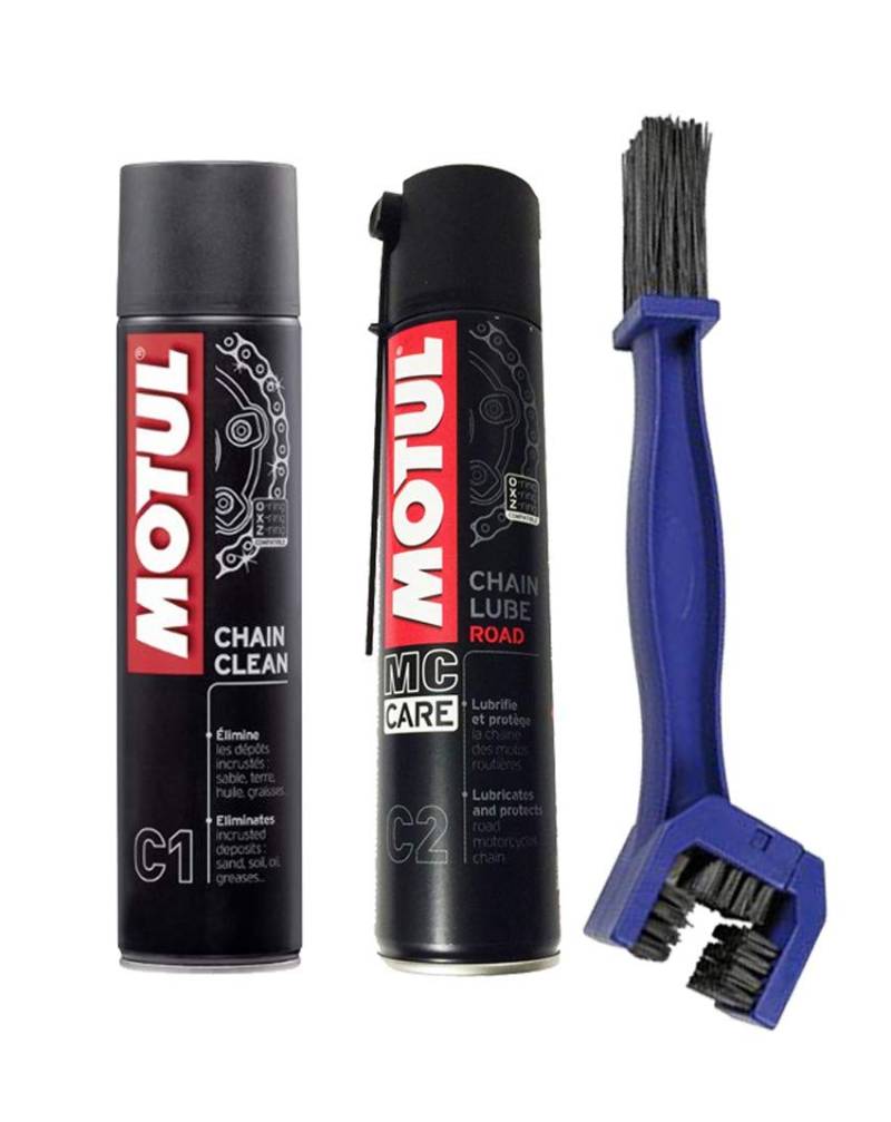 Motul + Lampa Kit Kettenschmiermittel Motul Kettenreiniger C1 + Motul C2 Chain Lube Road + Bürste von MORFOSE