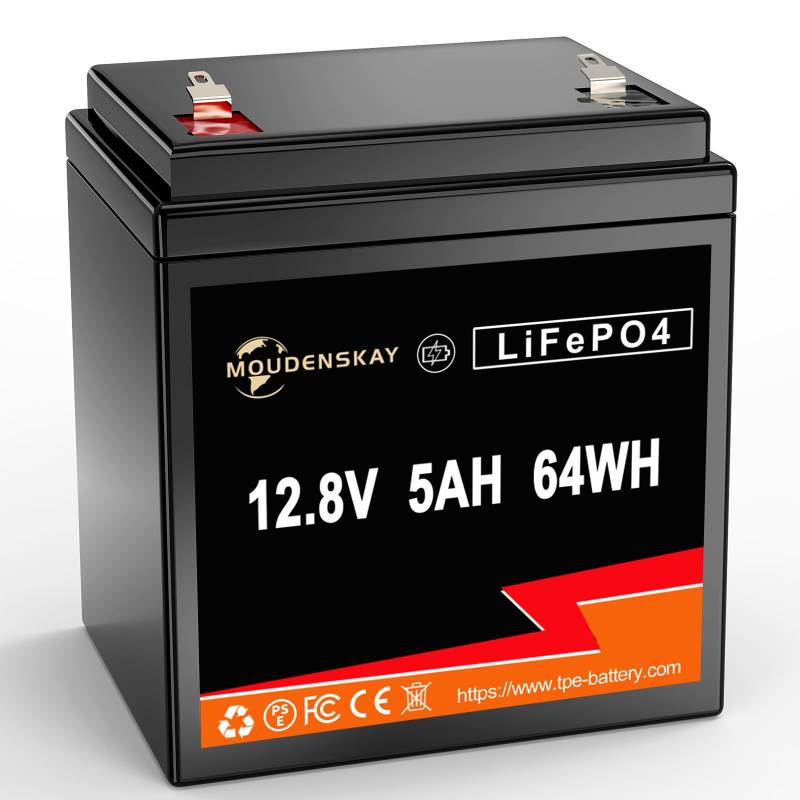 MOUDENSKAY 12V 5Ah LiFePO4 Akku Lithiumbatterie 12V Lithium-Batterie, Lithium-Eisen-Phosphat-Batterie,mit über 2500+Mal Tiefzyklus und BMS Schutz für Notstrombeleuchtung von MOUDENSKAY