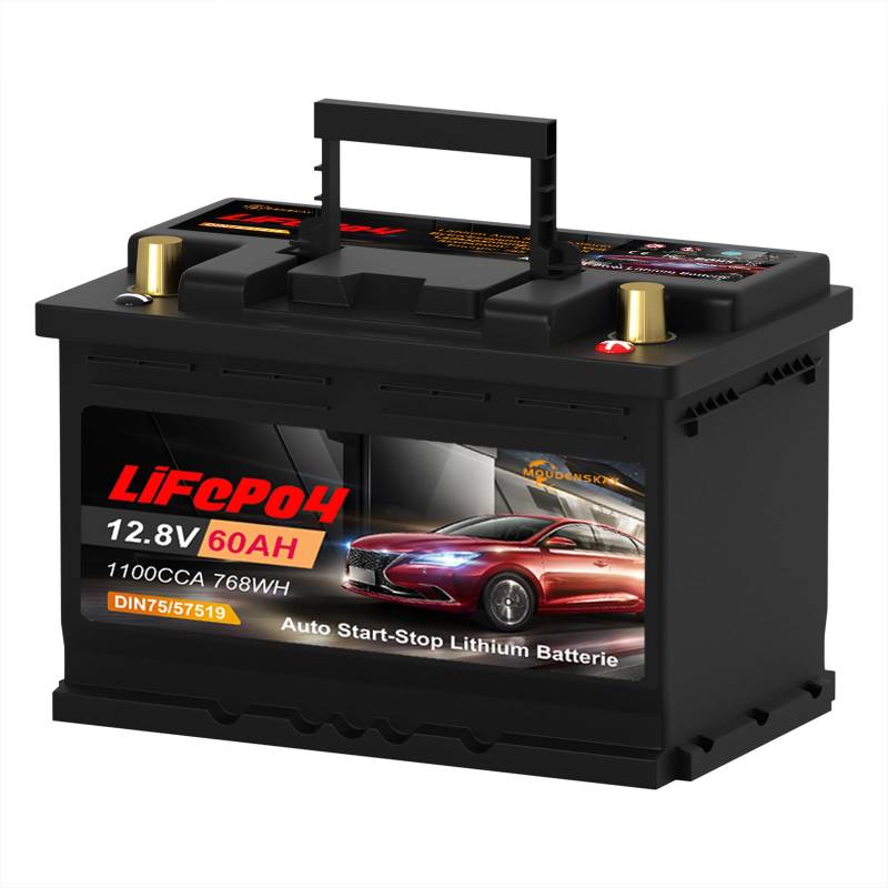 MOUDENSKAY Autobatterie 12V 60Ah lifepo4 Auto Starterbatterie 12V 1100CCA Wiederaufladbare Auto Starter Lithium Batterie mit BMS Schutz,Anwendbare DIN75/57519/57217/AGM-H6-70/57069/20-72-L/R GROUP48 von MOUDENSKAY