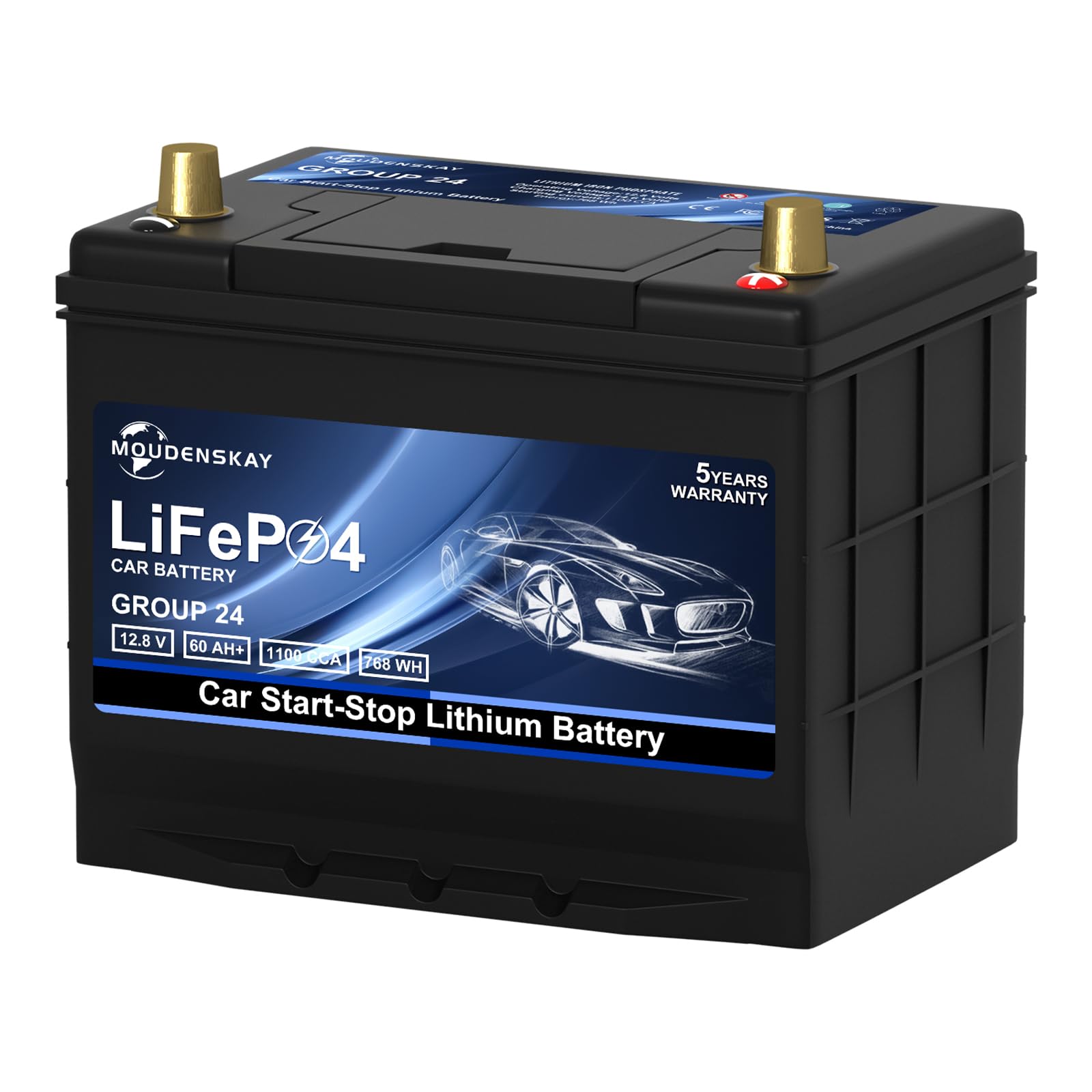 MOUDENSKAY Autobatterie 12V 60Ah lifepo4 Auto Starterbatterie 12V CCA1100 Wiederaufladbare Auto Starter Lithium Batterie mit BMS Schutz,Anwendbare 56048/49 80D26/55D26/65D26-L/R GROUP24 von MOUDENSKAY