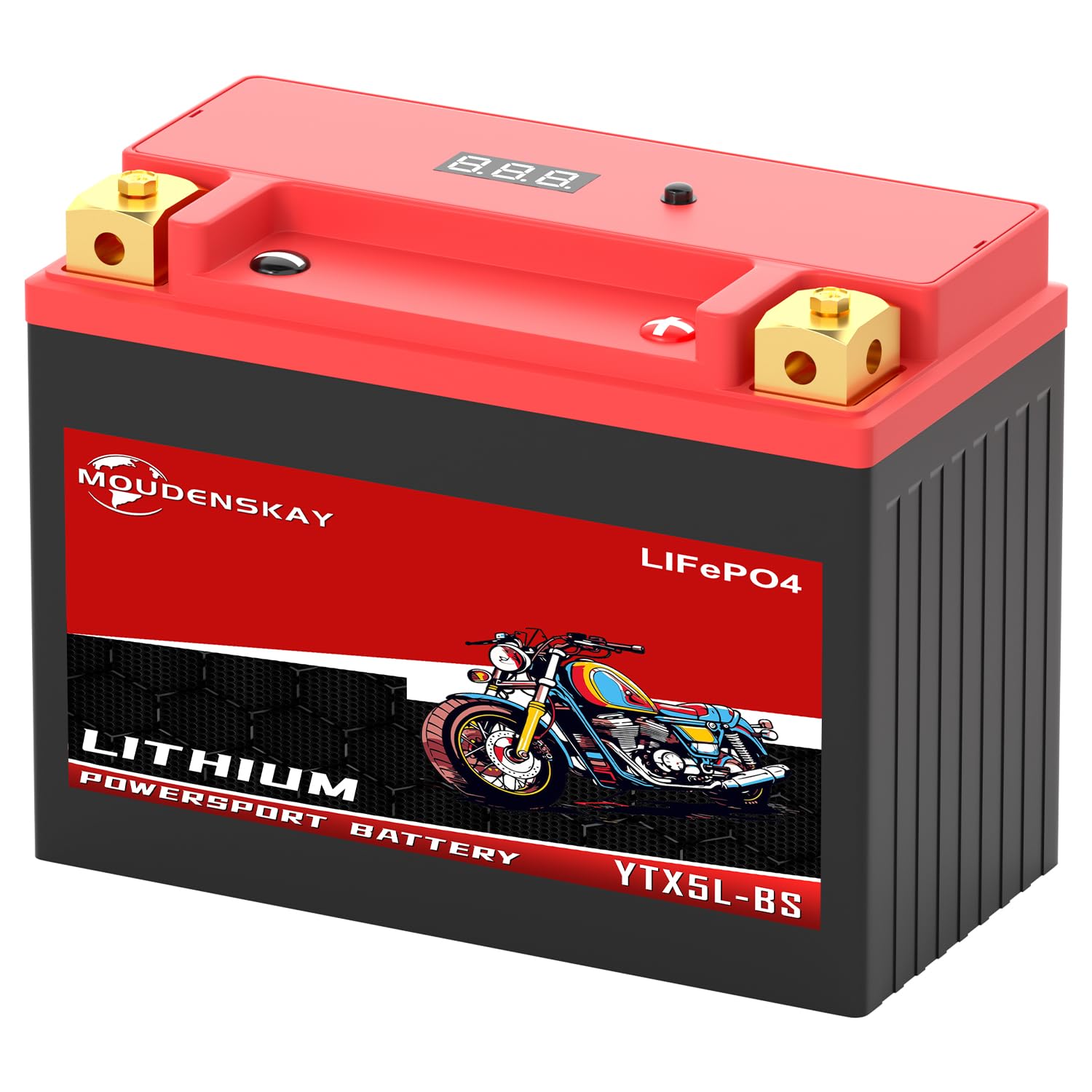 MOUDENSKAY Lithium Motorrad Batterie 12V Lithium Powersports Batterie mit BMS und Anzeige 12.8V 3Ah 230~250CCA 38.4WH YTX5L-BS LiFePO4 Motorrad Batterie Starterbatterien für Motorräder,ATV,UTV etc von MOUDENSKAY