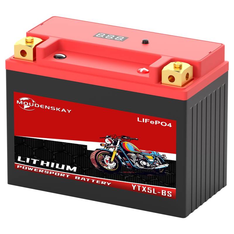 MOUDENSKAY Lithium Motorrad Batterie 12V Lithium Powersports Batterie mit BMS und Anzeige 12.8V 3Ah 230~250CCA 38.4WH YTX5L-BS LiFePO4 Motorrad Batterie Starterbatterien für Motorräder,ATV,UTV etc von MOUDENSKAY