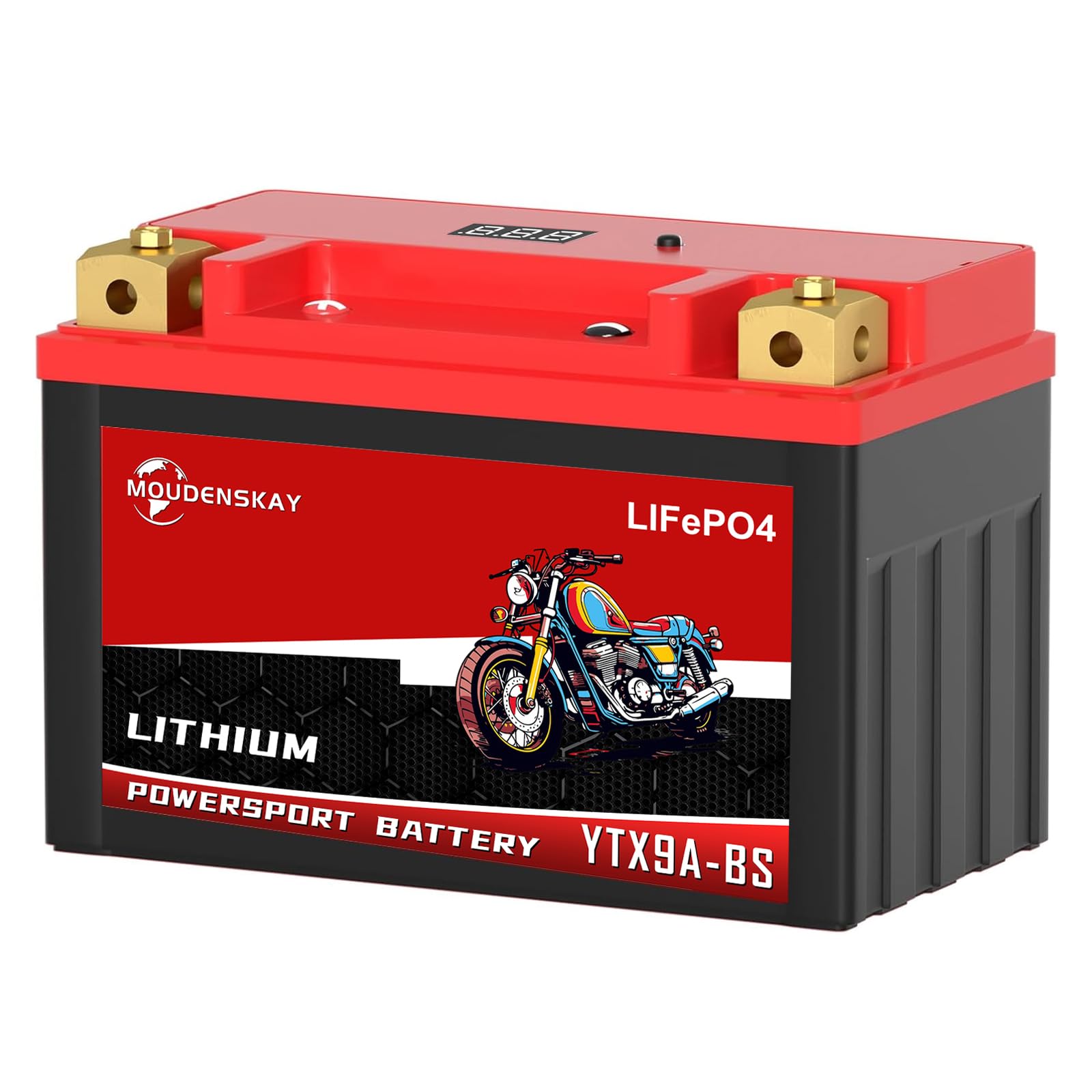 MOUDENSKAY Lithium Motorrad Batterie 12V Lithium Powersports Batterie mit BMS und Anzeige 12.8V 5Ah 400-450CCA 64WH YTX9A-BS LiFePO4 Motorrad Batterie Starterbatterien für Motorräder,ATV,UTV etc von MOUDENSKAY