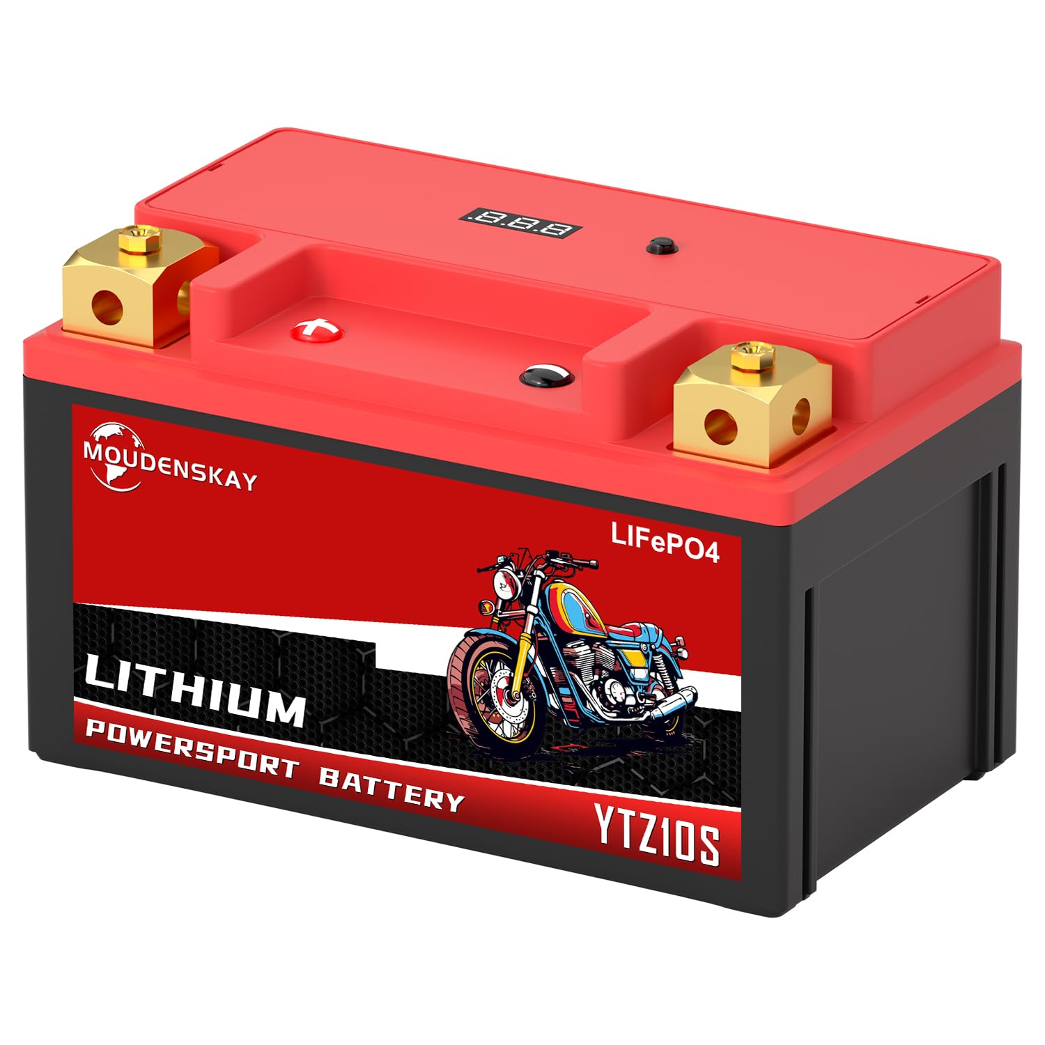 MOUDENSKAY Lithium Motorrad Batterie 12V Lithium Powersports Batterie mit BMS und Anzeige 51.2WH 12.8V 4AH 300CCA YTZ10S LiFePO4 Motorrad Batterie Starterbatterien für Motorräder,ATV,UTV,etc von MOUDENSKAY