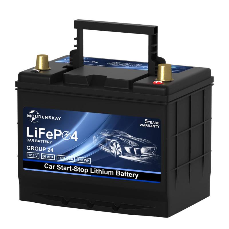 MOUDENSKAY lifepo4 Auto Starterbatterie 12V Autobatterie 60Ah CCA1100 Wiederaufladbare Auto Starter Lithium Batterie mit BMS Schutz, Anwendbare 56048/49 80D26/55D26/65D26-L/R GROUP24 von MOUDENSKAY