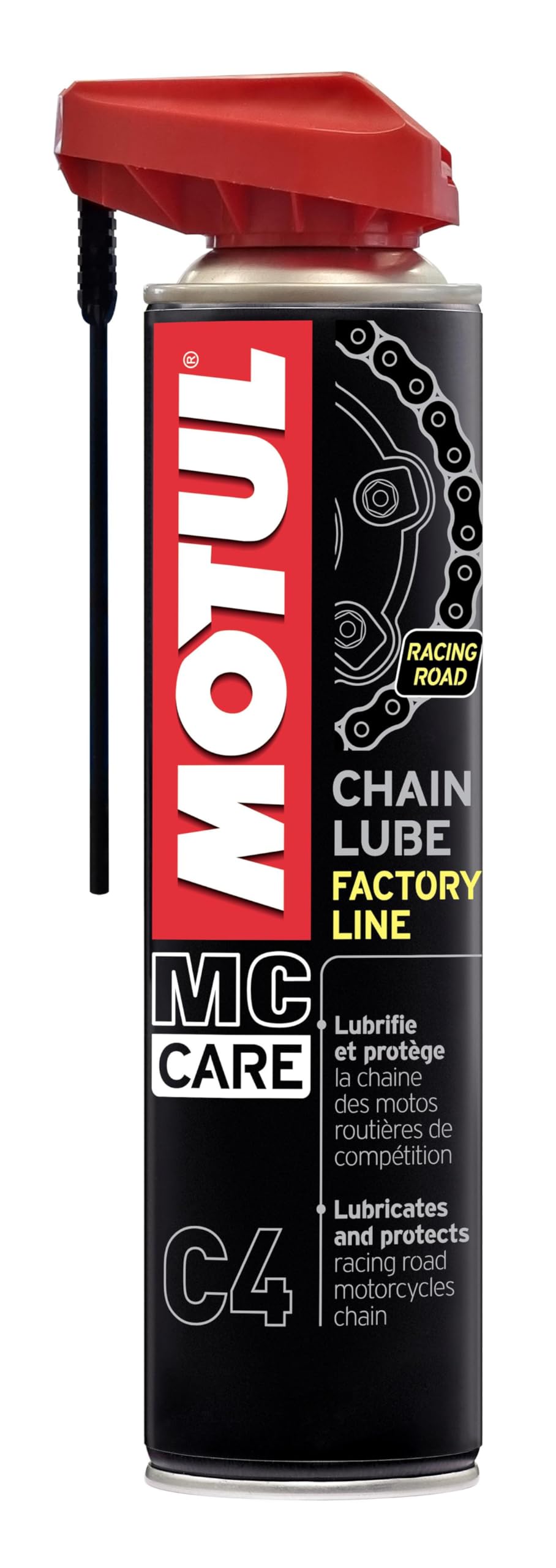 Motul Ketten-Sprühfett für Straßen-Rennmotorräder, Weiß für einfache Anwendung, Hochgeschwindigkeitsfest und langlebig, Für O-Ring, X-Ring, Z-Ring Ketten, MC Care Chain Lube Factory Line C4, 400 ml von Motul