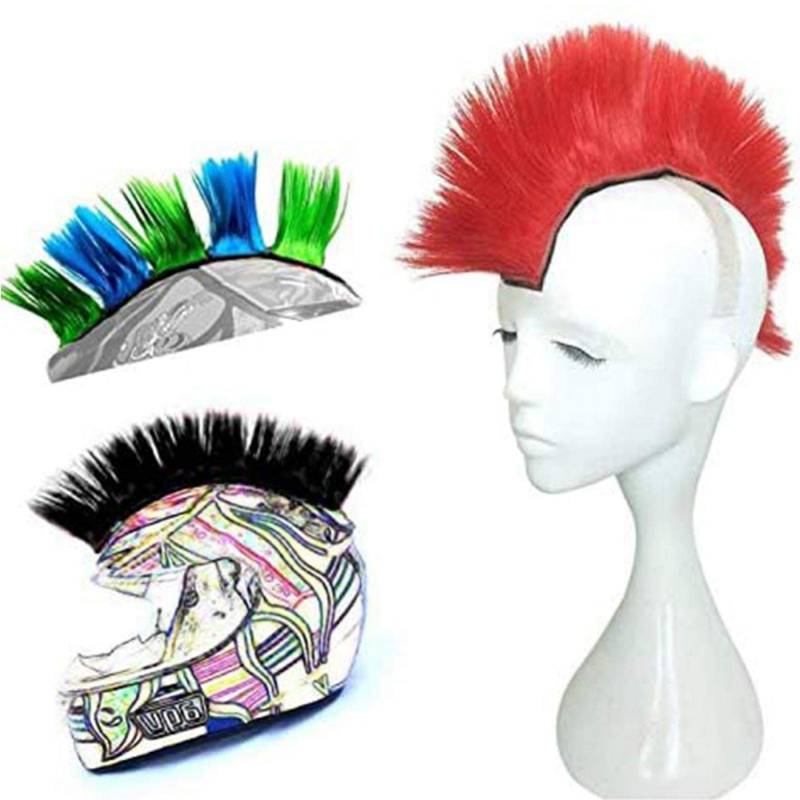 MOVKZACV Helm-Mohawk-Perücke, Motorradhelm-Mohawk-Perücke, synthetische Perücken, selbstklebende Mohawk für Motorradhelm, Falkenhelm, rot von MOVKZACV