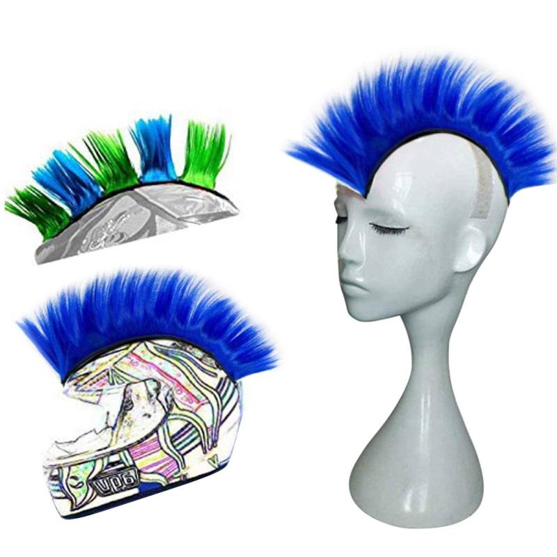 MOVKZACV Helm-Mohawk-Perücken, Motorradhelm, Mohawk, synthetische Perücken, selbstklebende Mohawk für Motorradhelm, Hawks-Helm, Blau von MOVKZACV