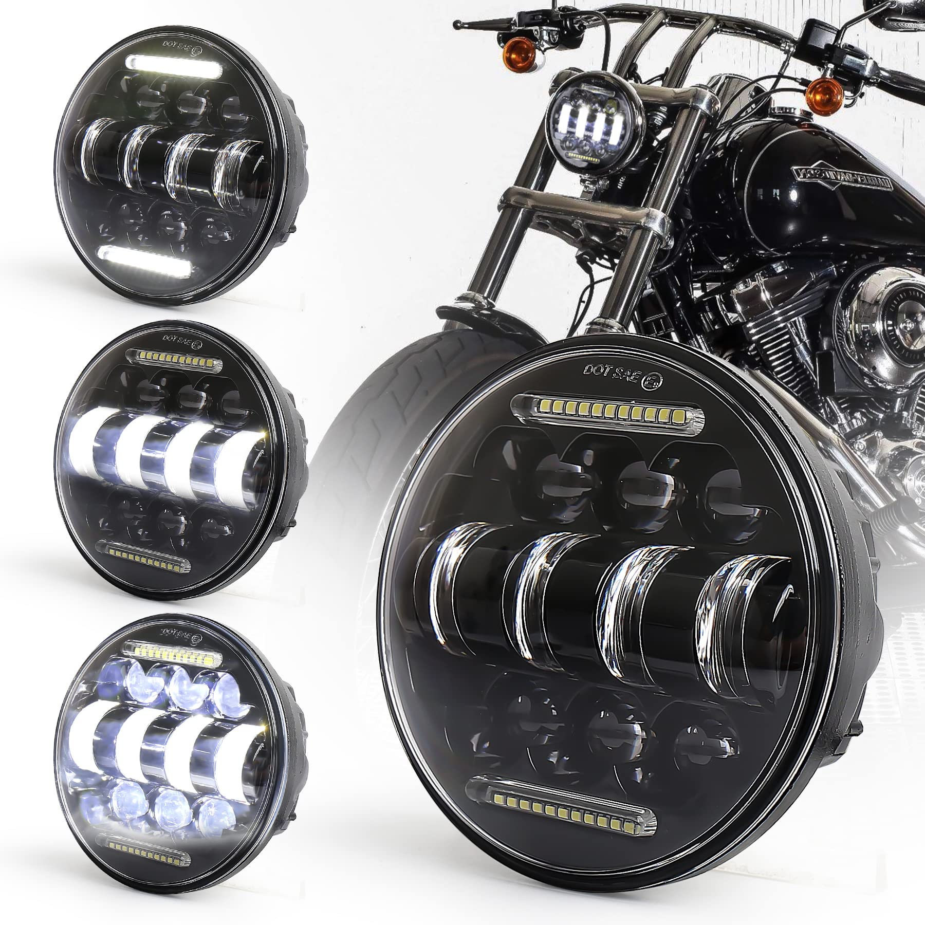 MOVOTOR 5,75 Zoll Motorrad scheinwerfer mit weißem DRL 5 3/4 LED Scheinwerfer kompatibel mit Davidson Sportster Dyna Street Bob Indian Scout von MOVOTOR