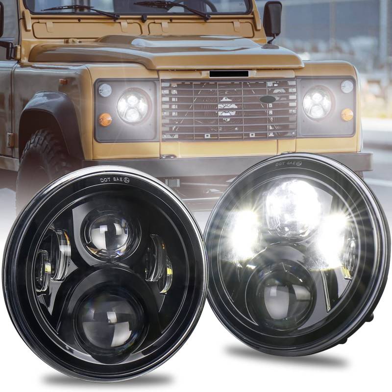 MOVOTOR 7 Zoll LED Scheinwerfer mit Weiß 7200ML Fernlicht Abblendlicht Fahrscheinwerfer Tagfahrlichter Bernsteinfarbenes Blinklicht kompatibel Defender Jeep Wrangler Hummer von MOVOTOR