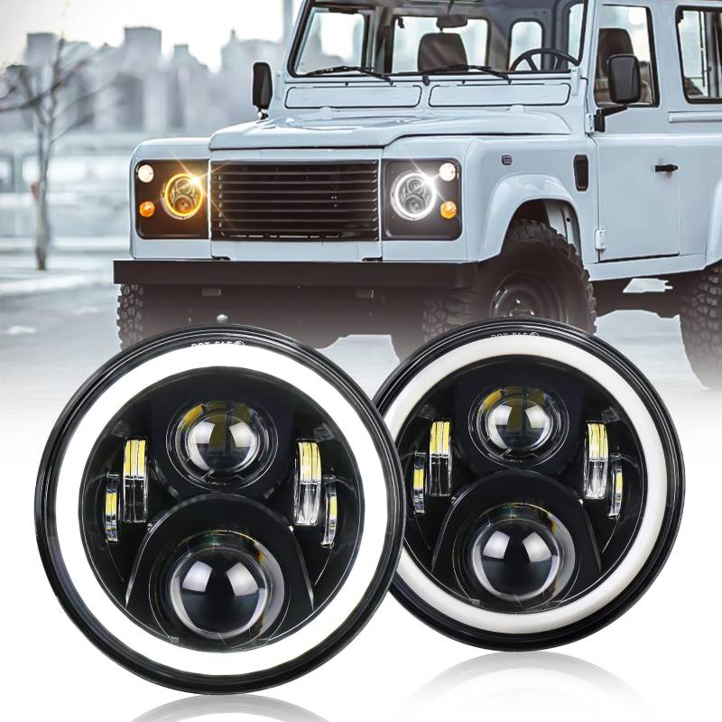 MOVOTOR 7 Zoll Scheinwerfer mit Halo Ring Winkel Augen Blinker Projektor Licht 7200ML Fernlicht Abblendlicht LED Scheinwerfer für Defender Jeep Wrangler TJ JK Hummer 2 Stueke von MOVOTOR