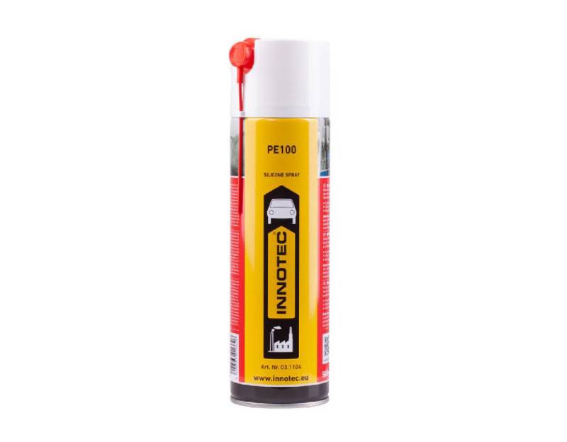 Innotec Silikonspray PE100 - Schmiermittel schmiert, pflegt und schützt langanhaltend Gummi-, Kunststoff-, Holz- und Metallteile - Servicespray - Beseitigt Knarr- und Quietschgeräusche - 1Stück PE100 von MP Produkt