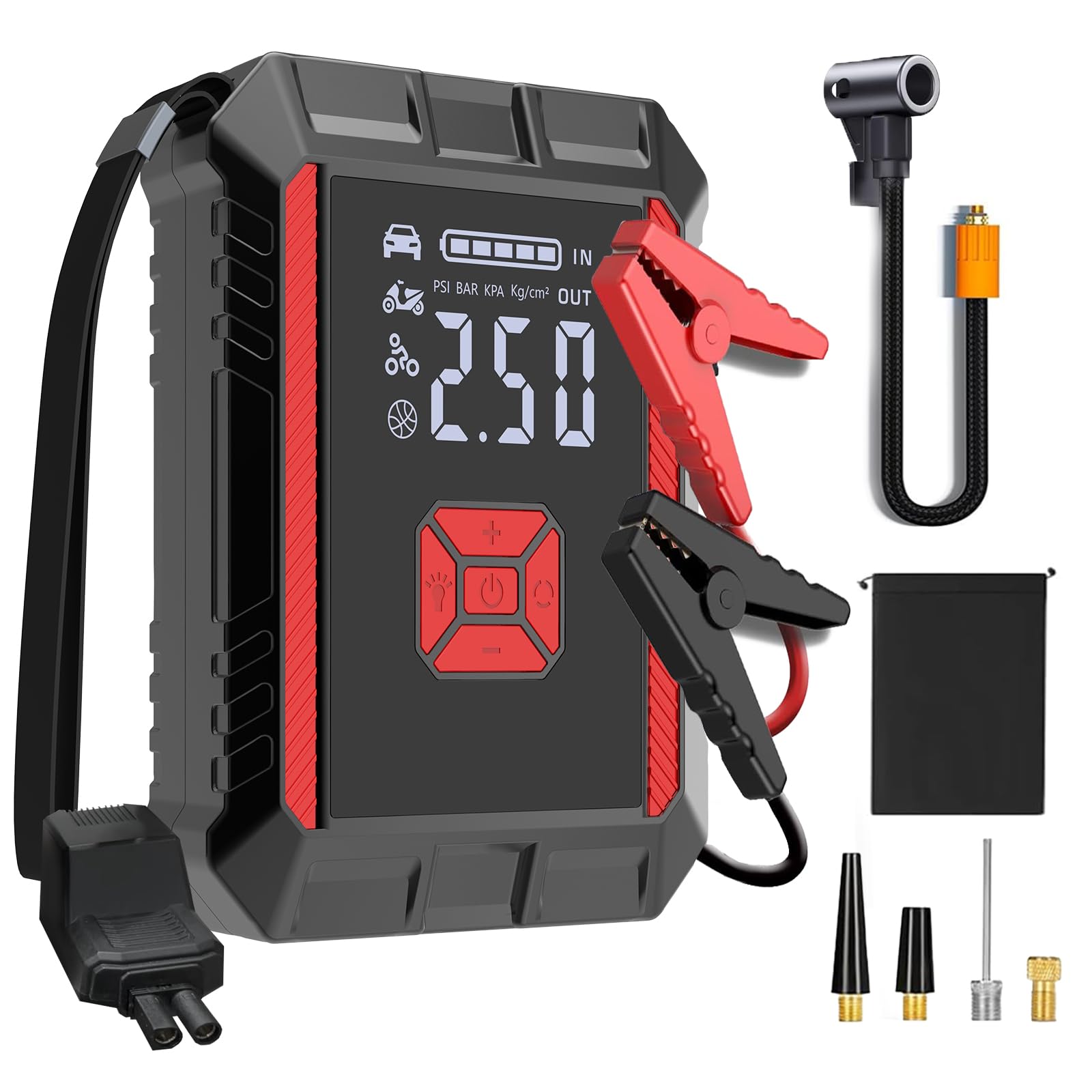 Starthilfe Power Pack (bis zu 7.0L Gas, 8.0L Diesel), Tragbare Autobatterie Starthilfe Booster mit LCD-Bildschirm, LED Taschenlampe, USB C Eingang 3000A Peak 20000mA Auto Starthilfe Powerbank von MQFORU