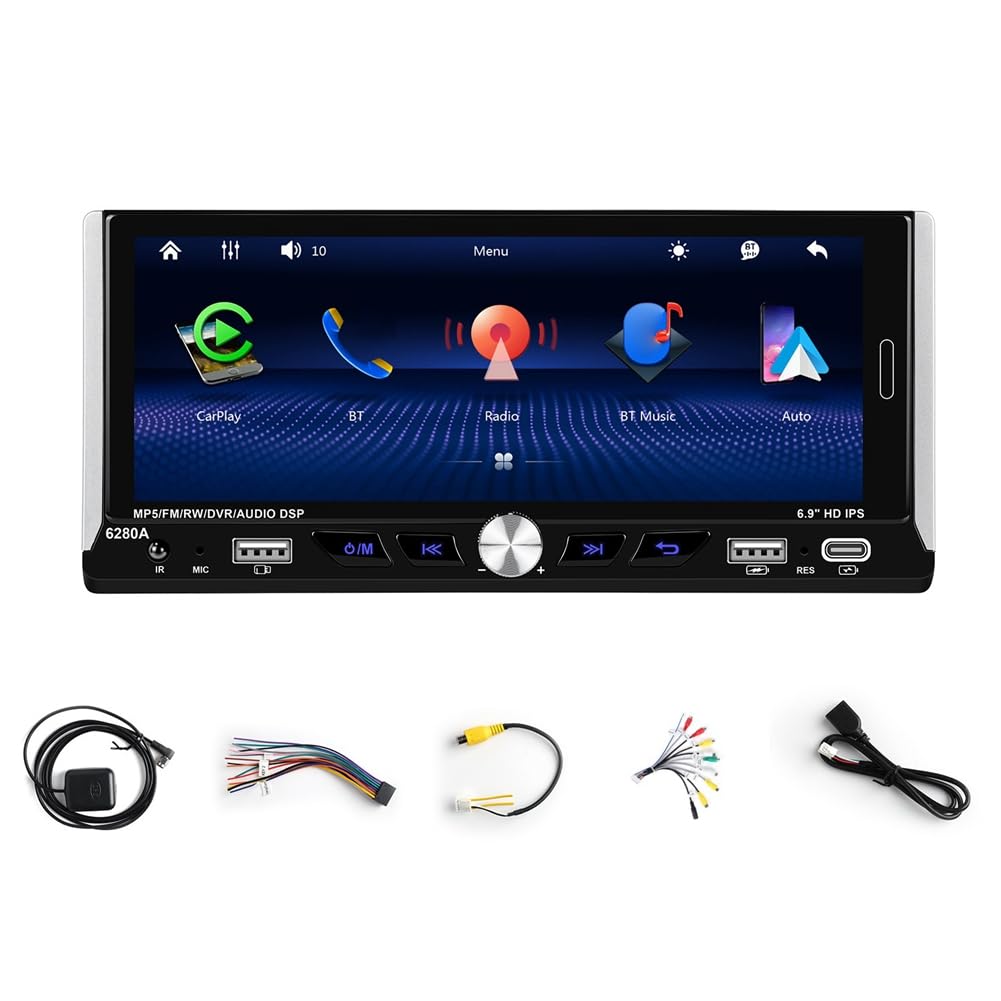 MQODLFP 6.9-Android13-Autoradio 1Din Multimedia-Player Schwarz ABS WiFi Bluetooth Carplay Android Auto FM/RDS-Autoradio von MQODLFP