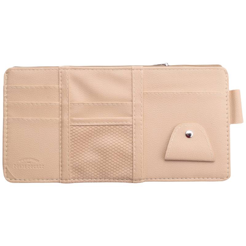 MQODLFP Leder Auto Auto Sonnen Blende Organizer, Sonnen Brille Stift CD Karte Kleiner Dokumenten Speicher Beutel Halter, Mehrfach Tasche mit ReißVerschluss Netz (Beige) von MQODLFP