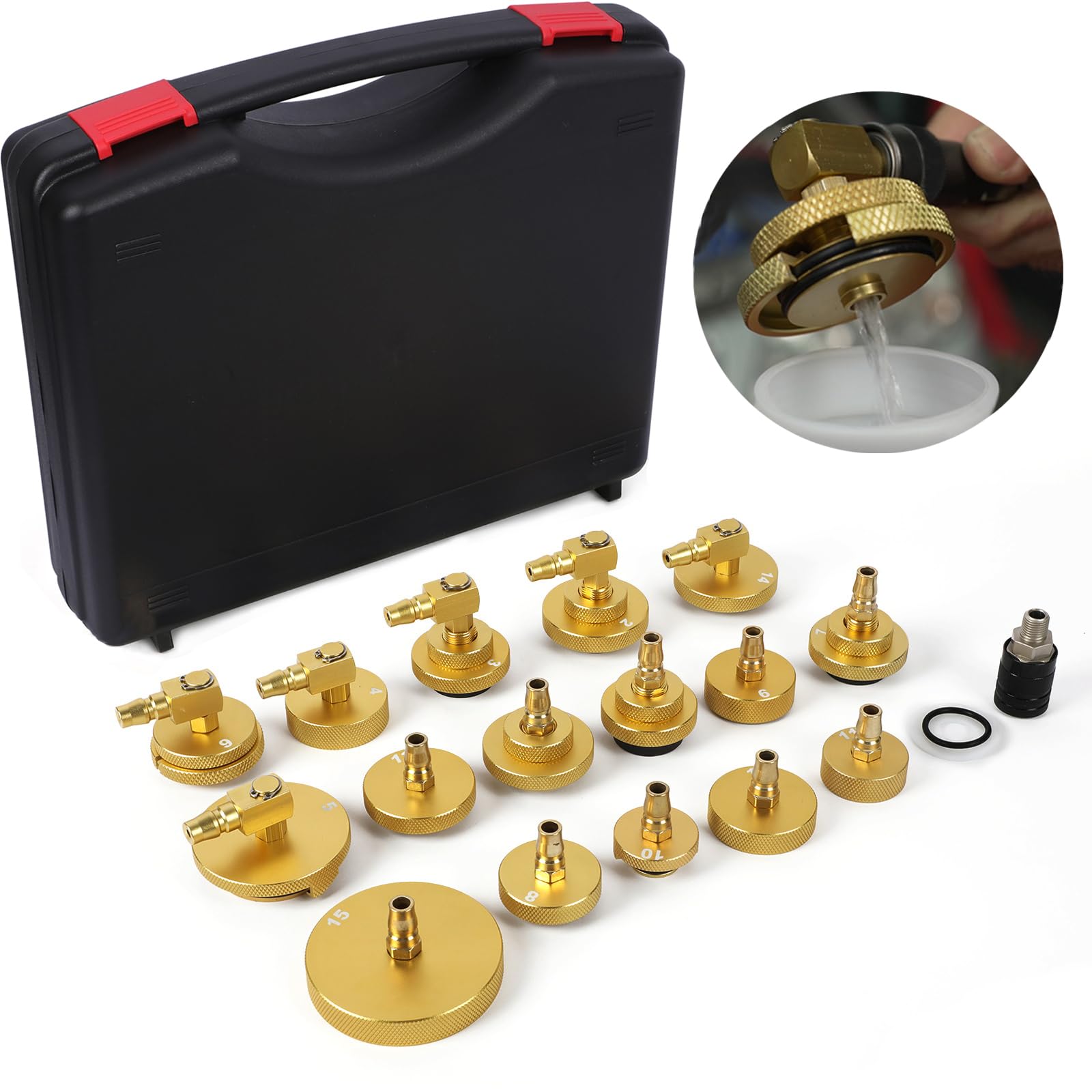 MRCARTOOL 17PCS KFZ Bremsenentlüftungsgerät Adapter Set für Auto Bremsenentlüfter mit 16 Bremsenentlüfter und 1 Schnellkupplung, Hauptbremszylinder-Entlüftungs-Werkzeugsatz für Meisten Fahrzeuge von MR CARTOOL