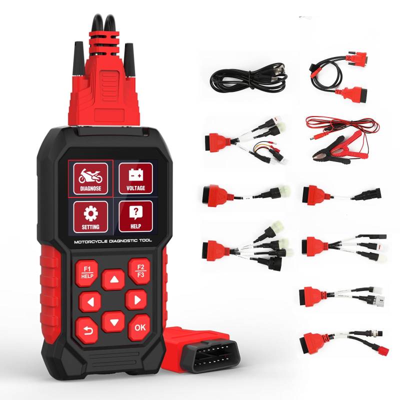 MR CARTOOL Motorrad Diagnosegerät OBD2 Motorrad Scanner für Kawasaki Honda Yamaha Triumph KTM EU Motorrad Diagnose Fehlerspeicher Auslesen Motorrad Diagnose Werkzeug Diagnosefehler Klare Fehlercodes von MR CARTOOL