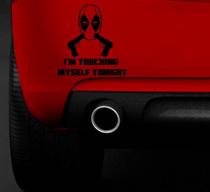 Mr Wheel Trims Aufkleber Deadpool "I'm touching myself tonight" mit Pistolen, für Auto, Van, Boot, Fenster, lustiger Vinyl-Aufkleber von MR WHEEL TRIMS