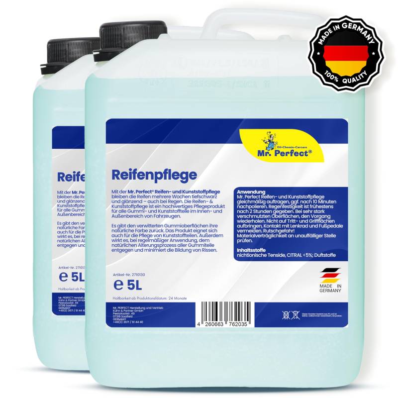 MR. PERFECT® 2x5L Reifenglanz - Auto Kunststoffpflege & Gummipflege für Außen - Schwarz - Reifenpflege für Reifenglanz - Autoreifen Pflege und Reifen Reiniger - Reifenschwarz Auto von MR. PERFECT