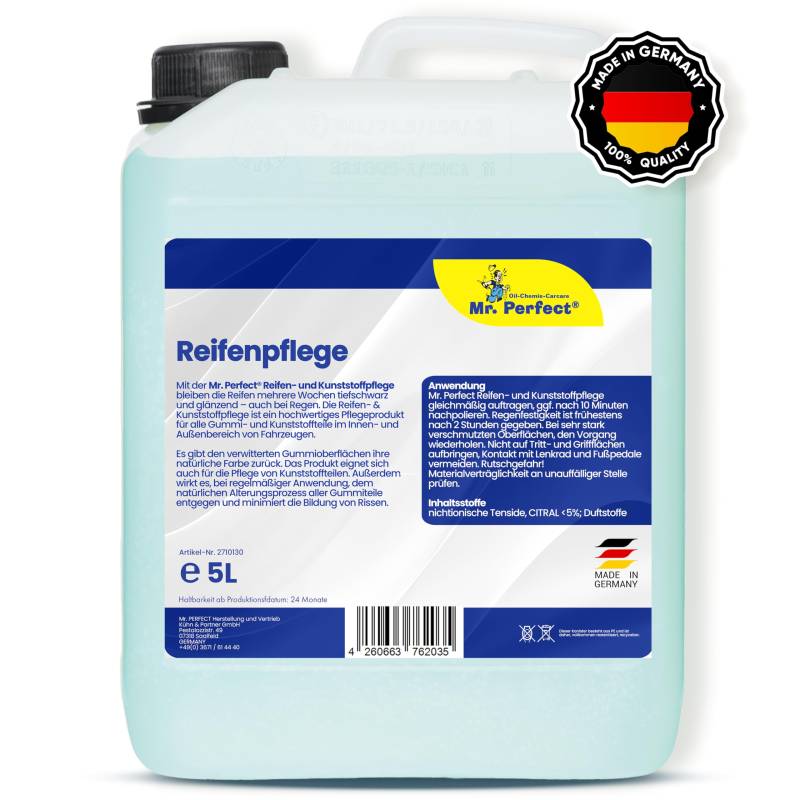 MR. PERFECT® 5L Reifenglanz - Auto Kunststoffpflege & Gummipflege für Außen - Schwarz - Reifenpflege für Reifenglanz - Autoreifen Pflege und Reifen Reiniger - Reifenschwarz Auto von MR. PERFECT