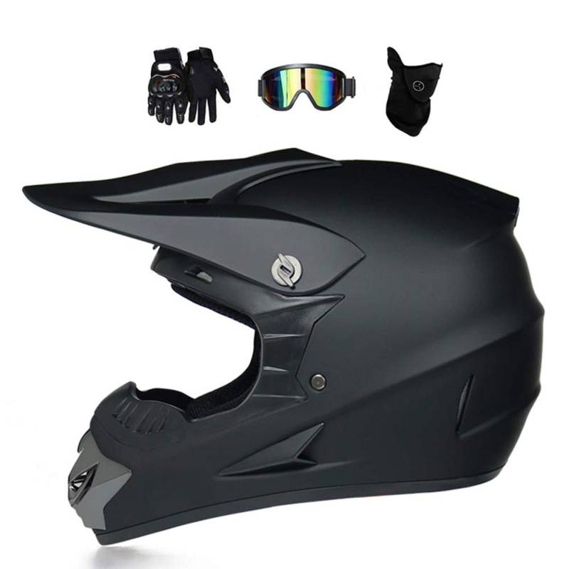 Downhill Helm Set, Motorrad Crosshelm mit Brille (4 Stück), Fullface MTB Helm Herren, Motocross Helm Kinder Crossbike Enduro Off Road BMX ATV Cross Helm Mopedhelm Motorradhelm (L,Schwarz) von MRDEAR