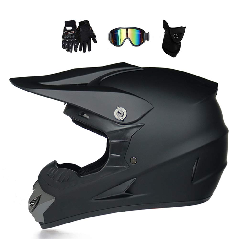 Downhill Helm Set, Motorrad Crosshelm mit Brille (4 Stück), Fullface MTB Helm Herren, Motocross Helm Kinder Crossbike Enduro Off Road BMX ATV Cross Helm Mopedhelm Motorradhelm (M,Schwarz) von MRDEAR