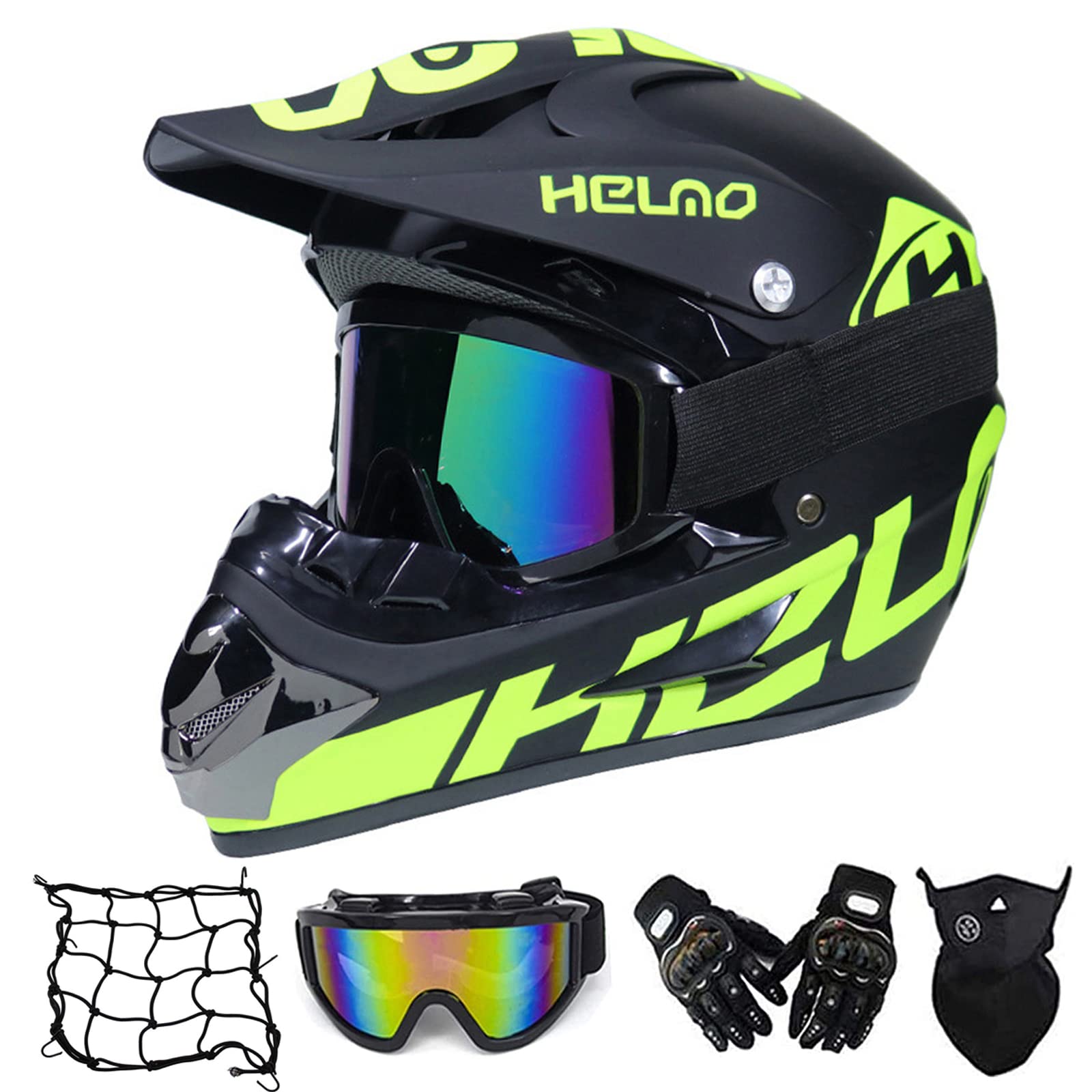 Fullface Motocross Helm Set mit Brille Handschuhe Maske, Motorrad Crosshelm Pocket Bike Helm Kinder Erwachsener Motorradhelm für MTB Enduro ATV Downhill Sicherheit Schutz, Schwarz und Pink,XL von MRDEAR