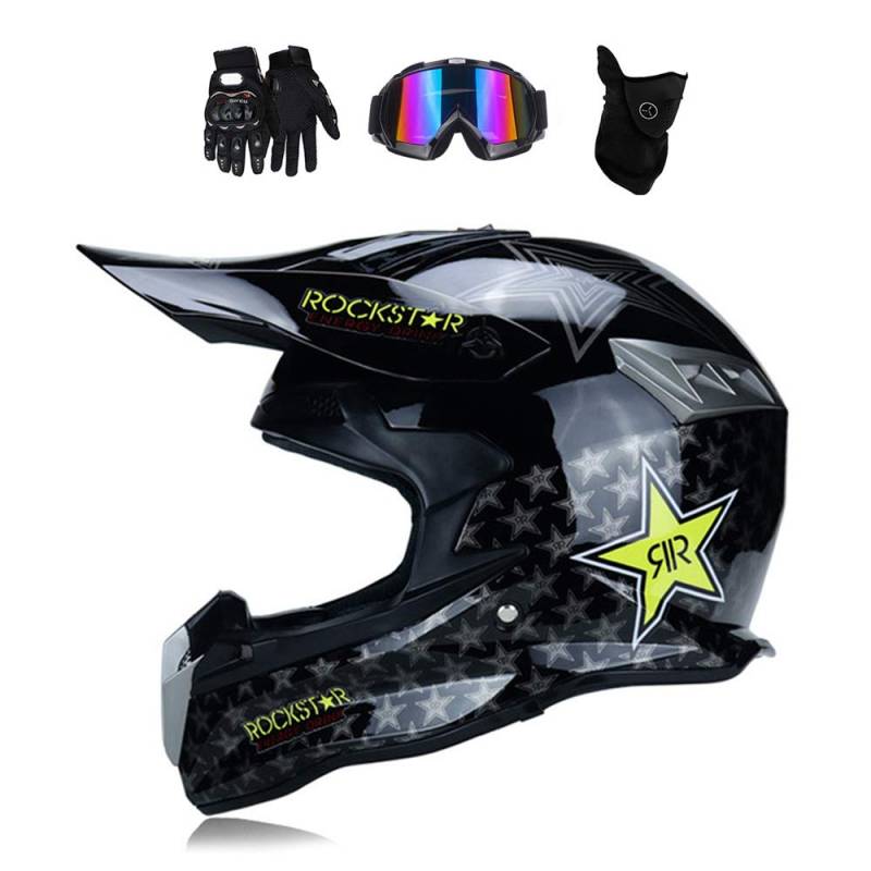 MRDEAR Motocross Helm mit Brille (4 Stück/ Rockstar) Downhill Helm Motorrad Crosshelm Herren Damen Cross Fullface MTB Helm Mopedhelm Motorradhelm für Sicherheit Schutz, 3 Arten,C,M von MRDEAR