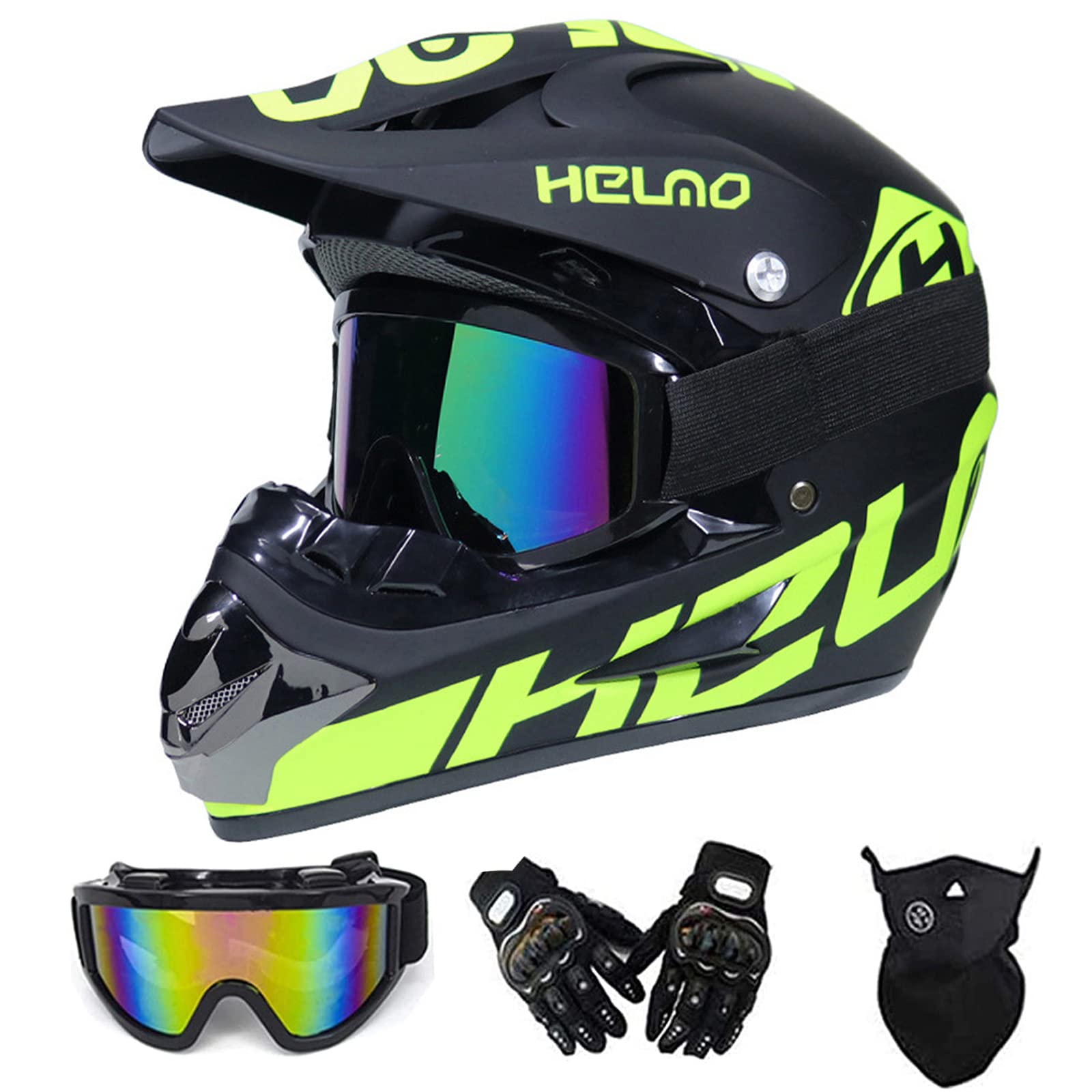 MRDEAR Motocross Helm mit Brille Handschuhe Maske -Schwarz Matt und Lila - Motorrad Crosshelm Damen Fullface Helm MTB Kind Off Road Cross Helm Motorradhelm Downhill Mountainbike BMX ATV,L von MRDEAR