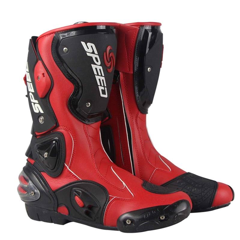 MRDEAR Motocross Stiefel aus Leder, Motorradstiefel Herren Wasserdicht mit Einstellbare Belüftung, Motorrad Stiefel Enduro Cross Stiefel Racing Sportstiefel mit Hartschalenprotektoren (44 EU,Rot) von MRDEAR