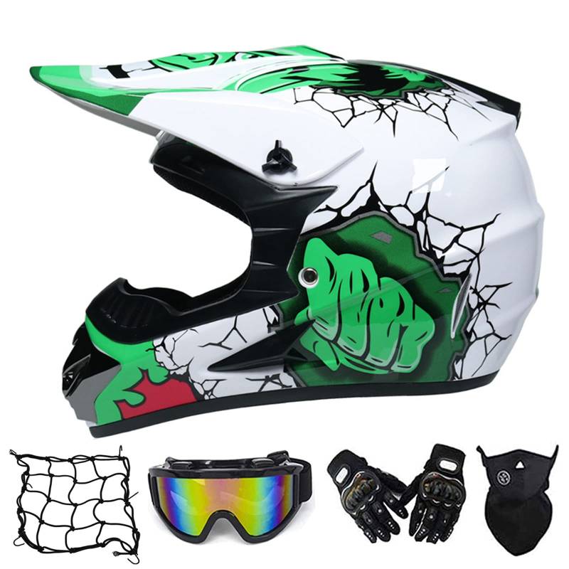 MRDEAR Motorrad Crosshelm Grün Motocross Helm Set mit Brille (4 Stück), Fullface MTB Helm Kinder Cross Helm Motorradhelm Fahrrad Enduro Downhill BMX Off Road ATV,M von MRDEAR