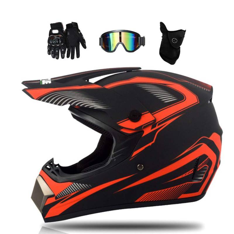 MRDEAR Motorrad Crosshelm Schwarz und Rot, Fullface Motocross Helm Set Kinder Adult mit Brille (4 Stück), Cross Enduro MTB Helm Mopedhelm Motorradhelm für Downhill Bike Mountainbike ATV BMX,L von MRDEAR