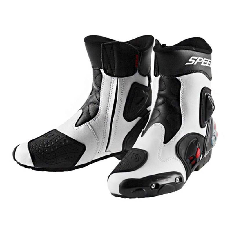 MRDEAR Motorradstiefel Kurz aus Leder Wasserdicht Motocross Stiefel Herren Motorrad Stiefel Motorradschuhe Touren Racing Cross Stiefel, Schwarz & Weiß (40 EU,Weiß) von MRDEAR