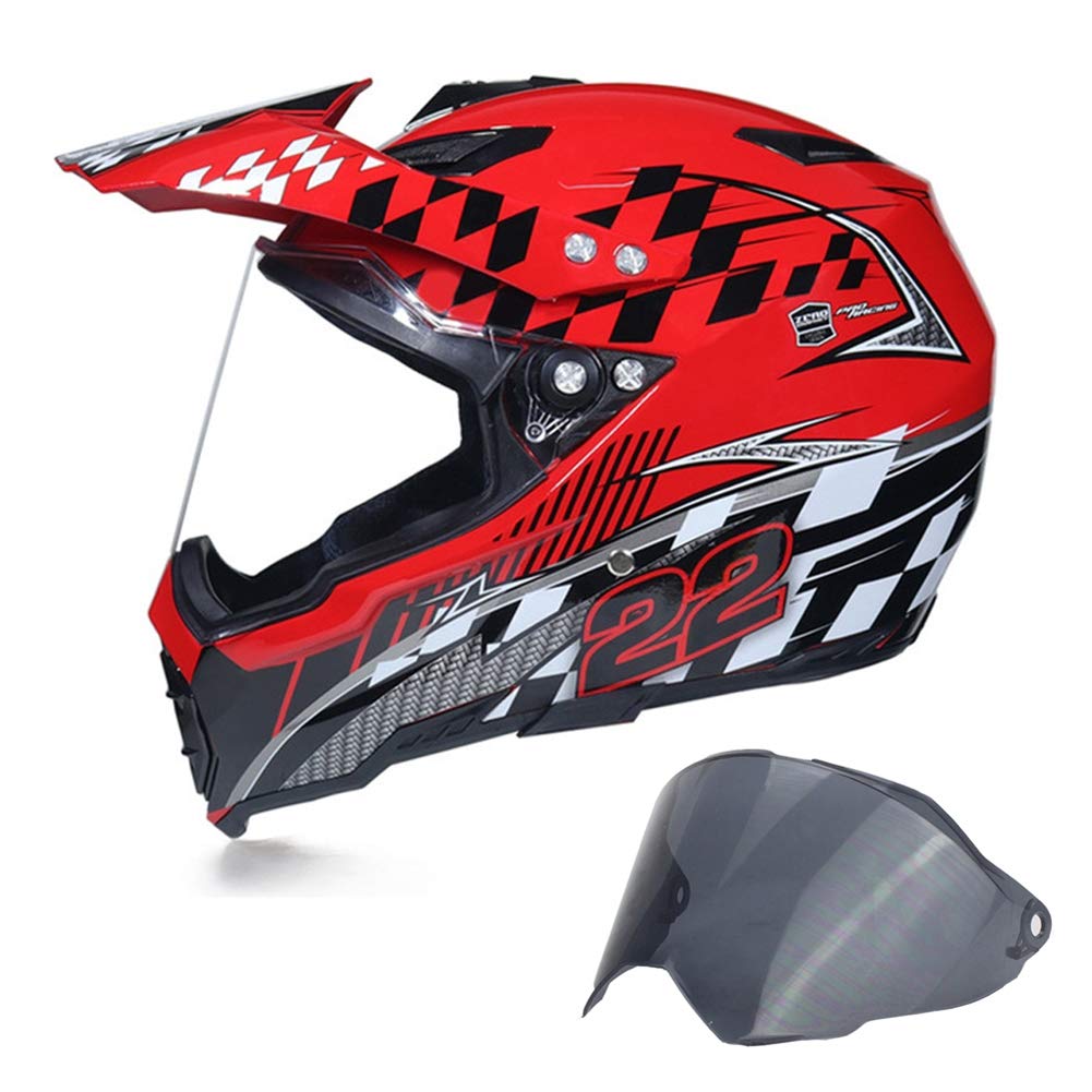 Motocross Helm/ UV-Schutz Visier, Motorrad Crosshelm Offroad Cross Helme Full Face MTB Helm Schutzhelm Motorradhelm für Downhill Enduro Quad, Abnehmbar Futter,Rot,L von MRDEAR